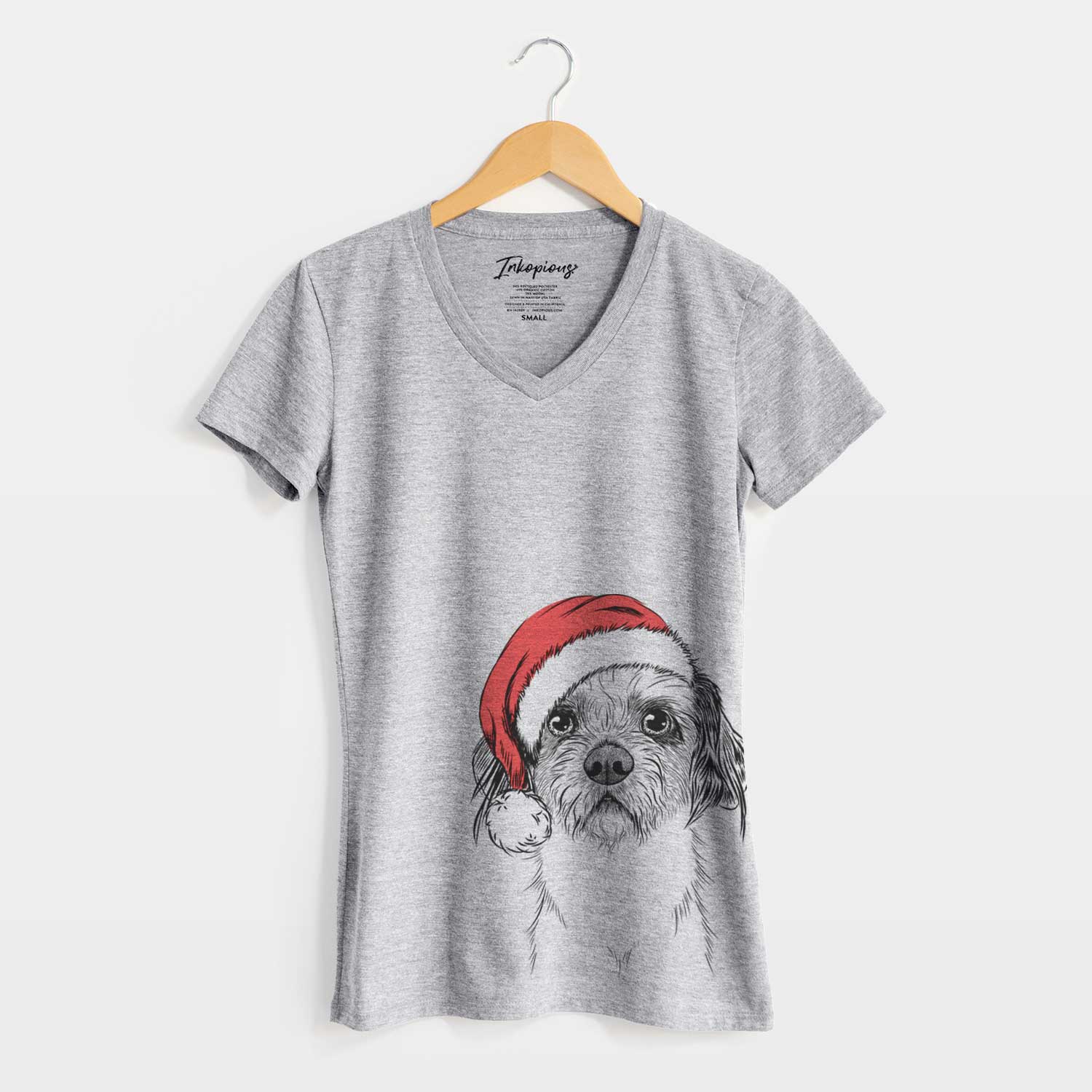 Santa Tiny Tucker the Mixed Breed - Women's V-neck Shirt