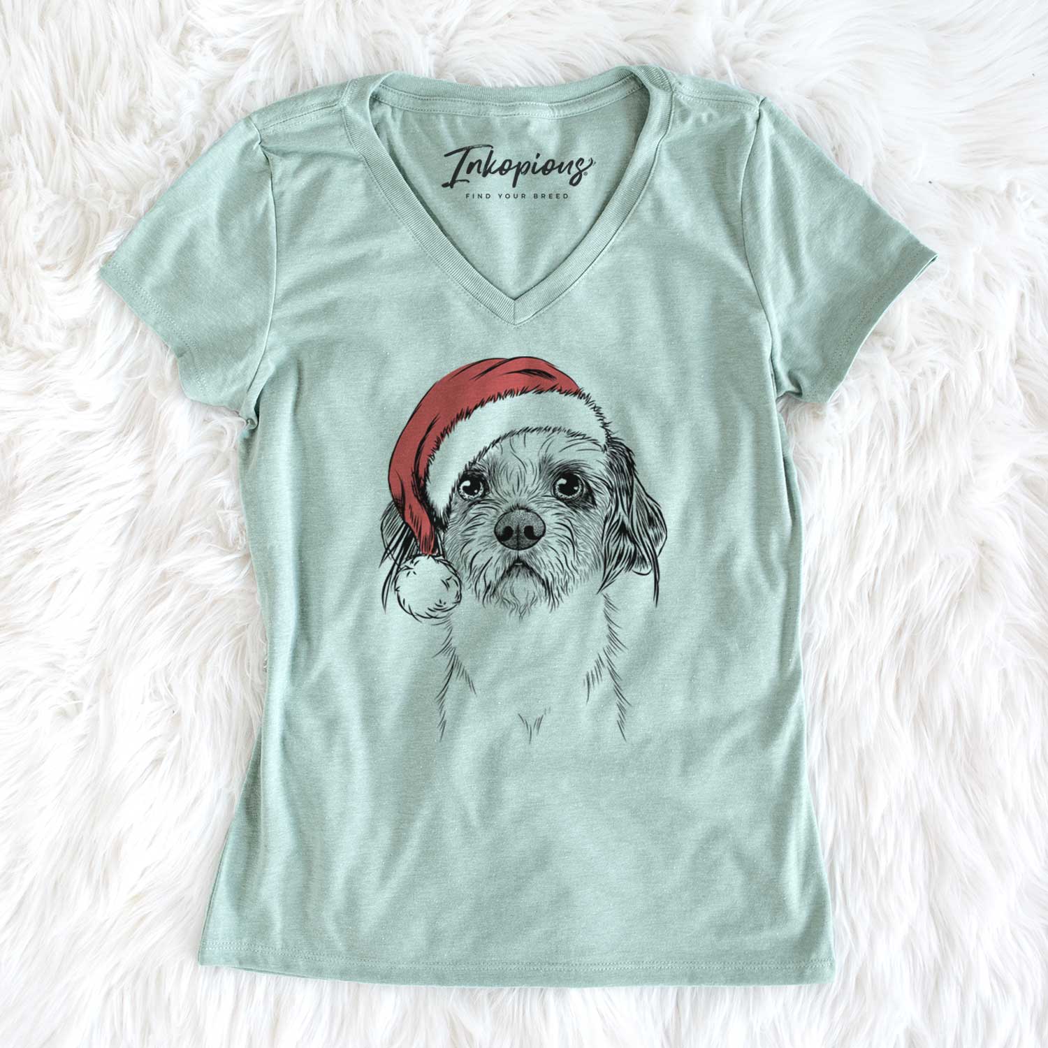 Santa Tiny Tucker the Mixed Breed - Women's V-neck Shirt