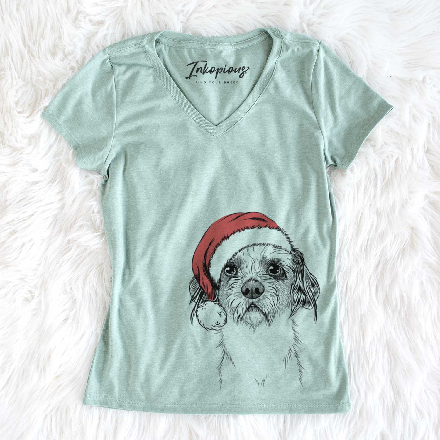 Santa Tiny Tucker the Mixed Breed - Women's V-neck Shirt