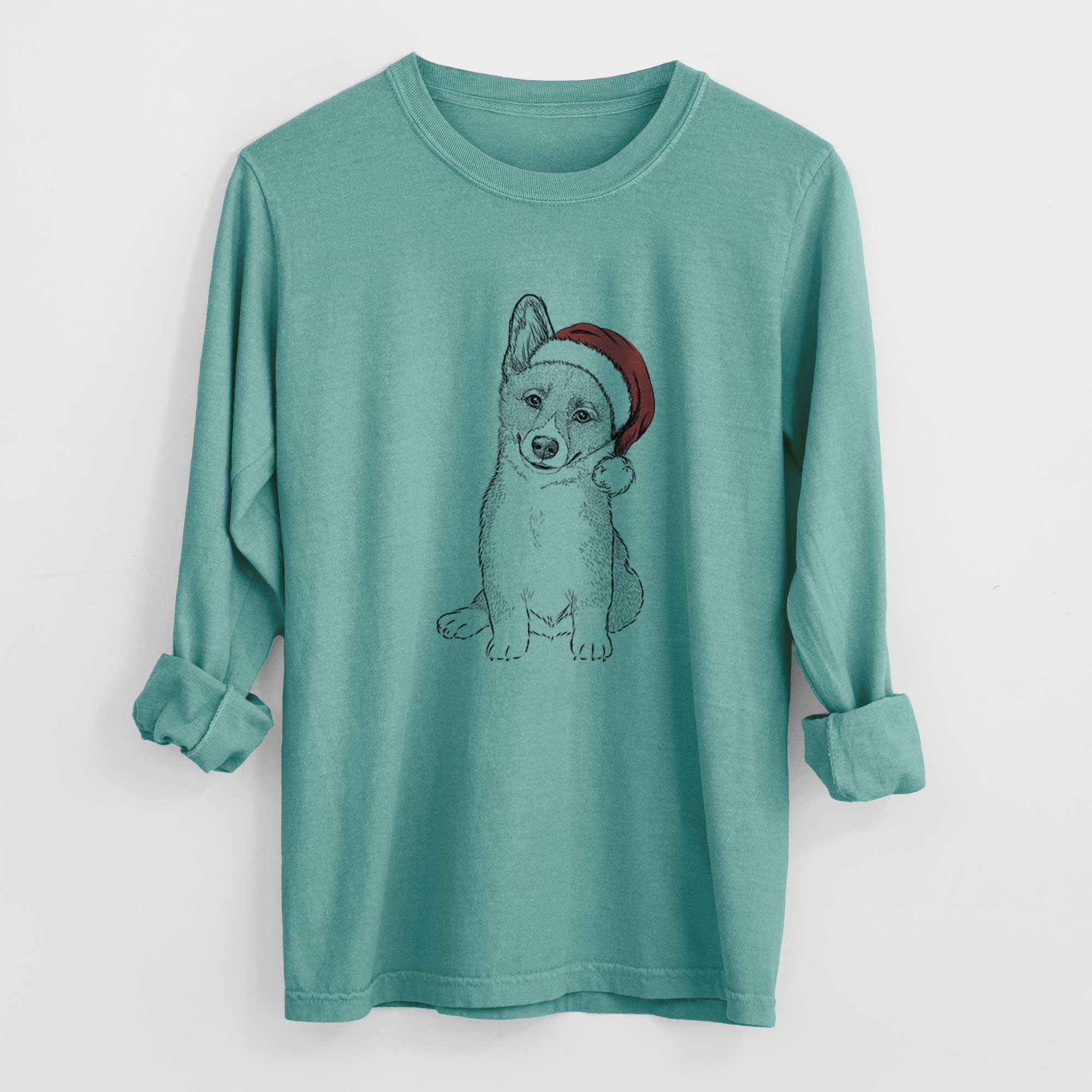 Santa Toby the Corgi Puppy - Heavyweight 100% Cotton Long Sleeve