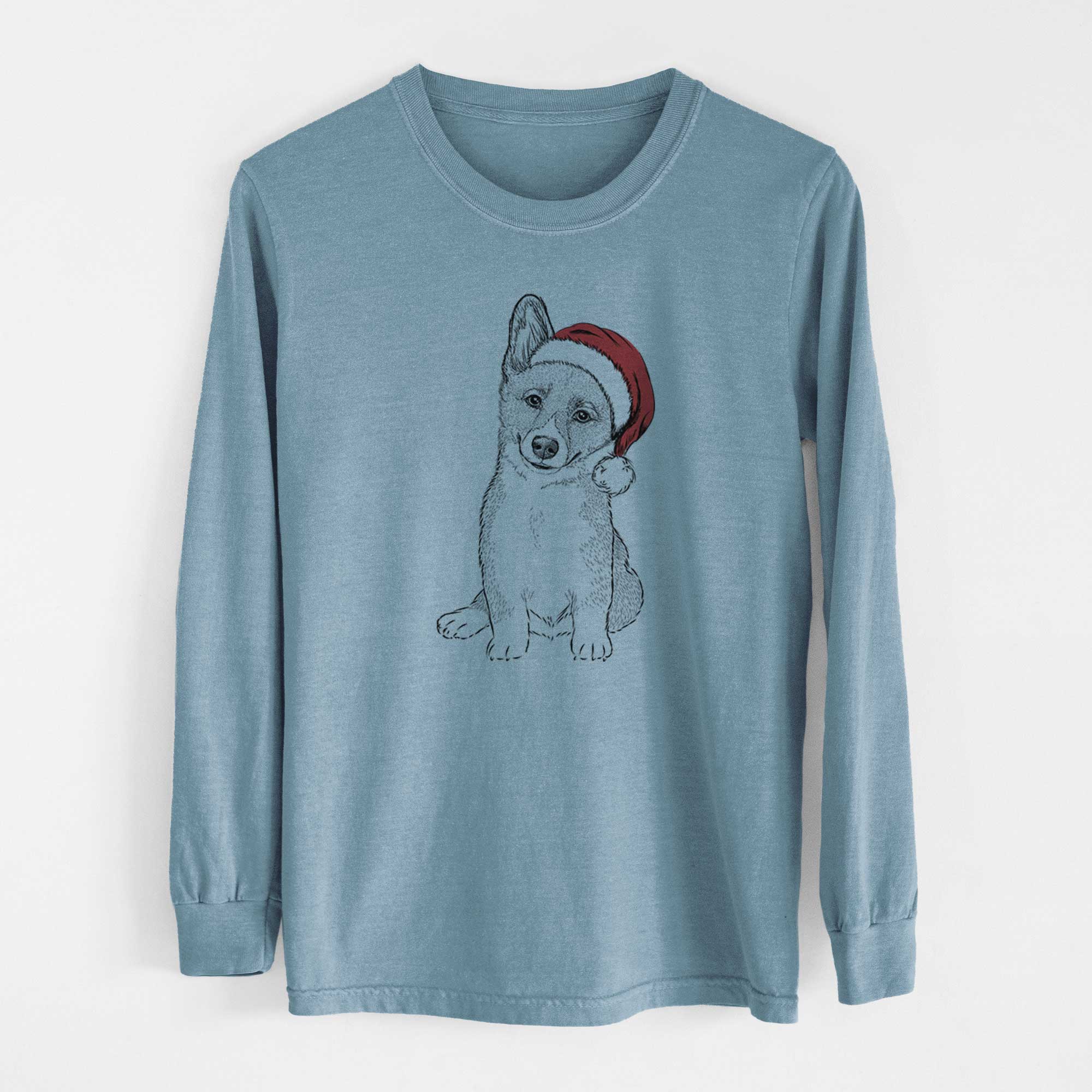 Santa Toby the Corgi Puppy - Heavyweight 100% Cotton Long Sleeve