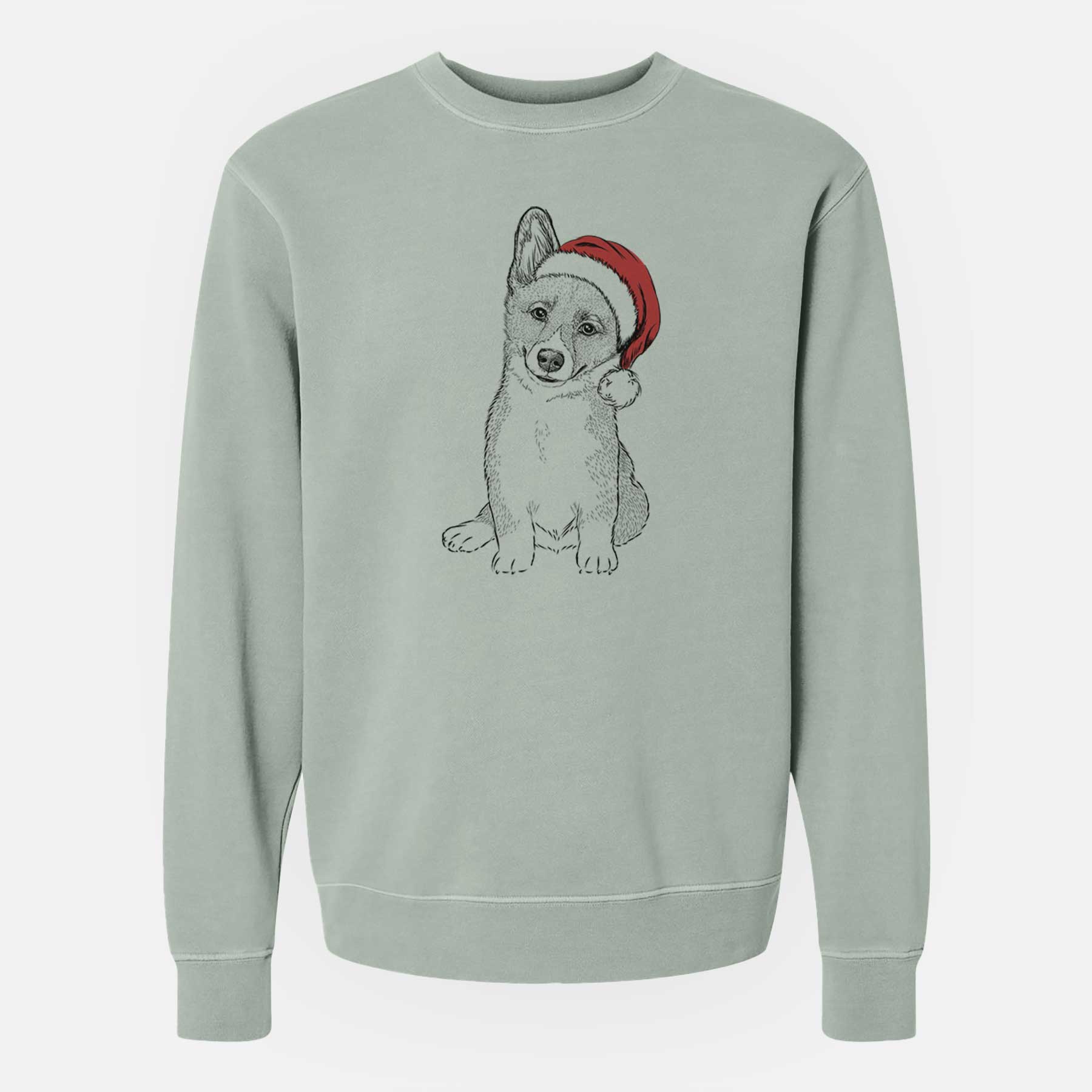 Santa Toby the Corgi Puppy - Unisex Pigment Dyed Crew Sweatshirt