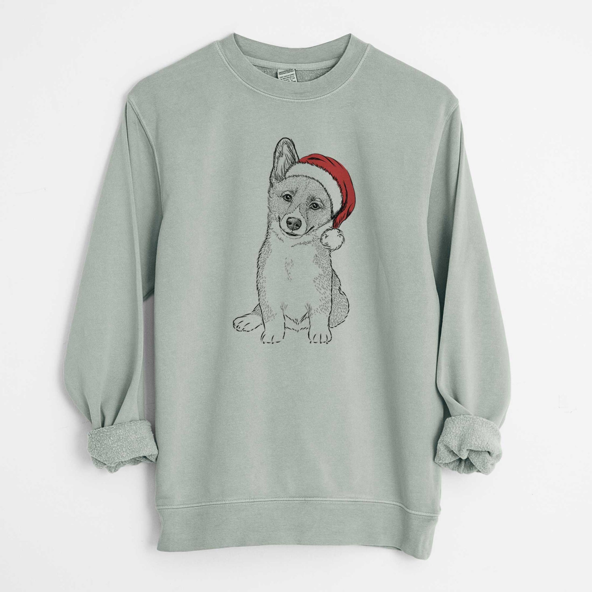 Santa Toby the Corgi Puppy - Unisex Pigment Dyed Crew Sweatshirt