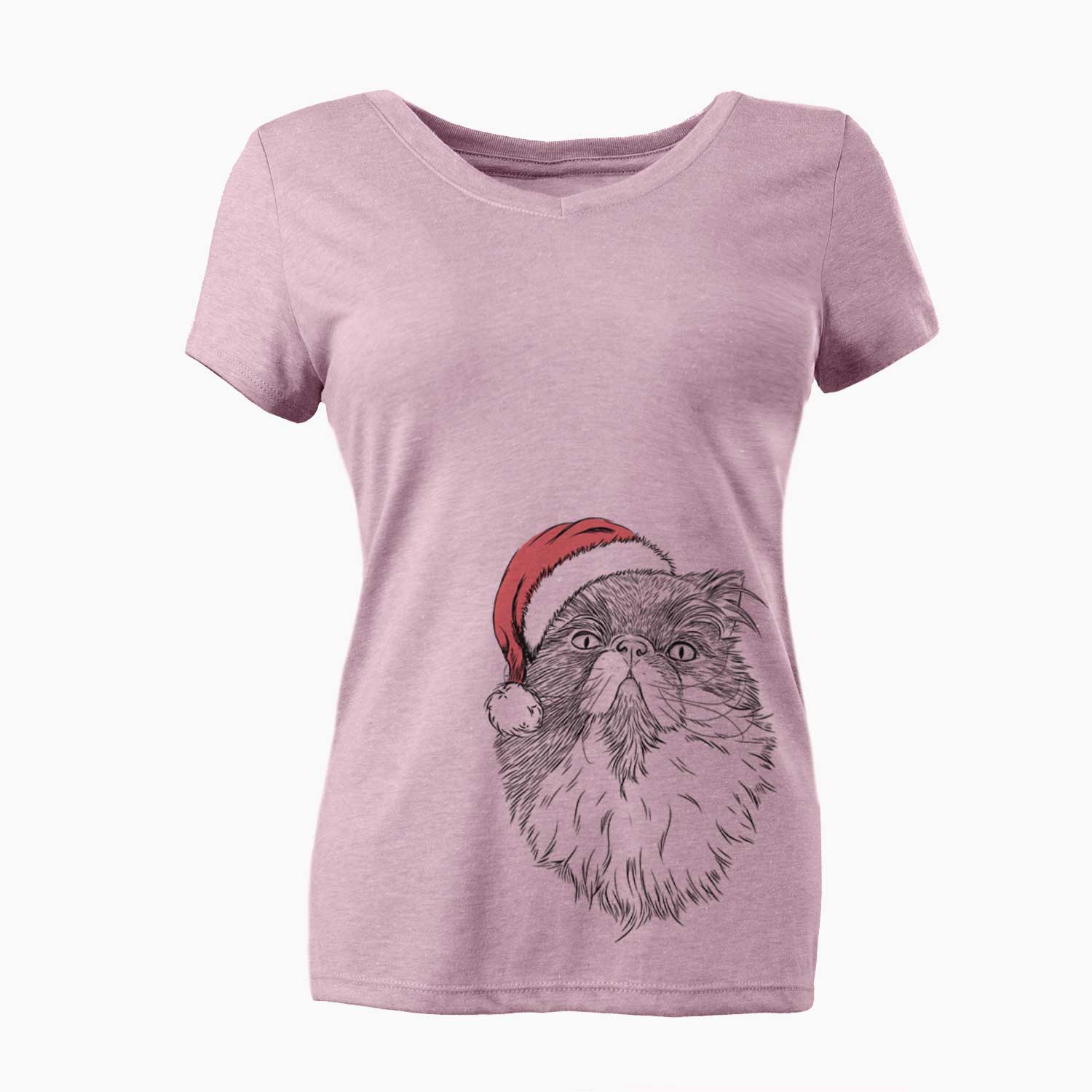 Santa Tookie the Perisan Cat - Women's V-neck Shirt