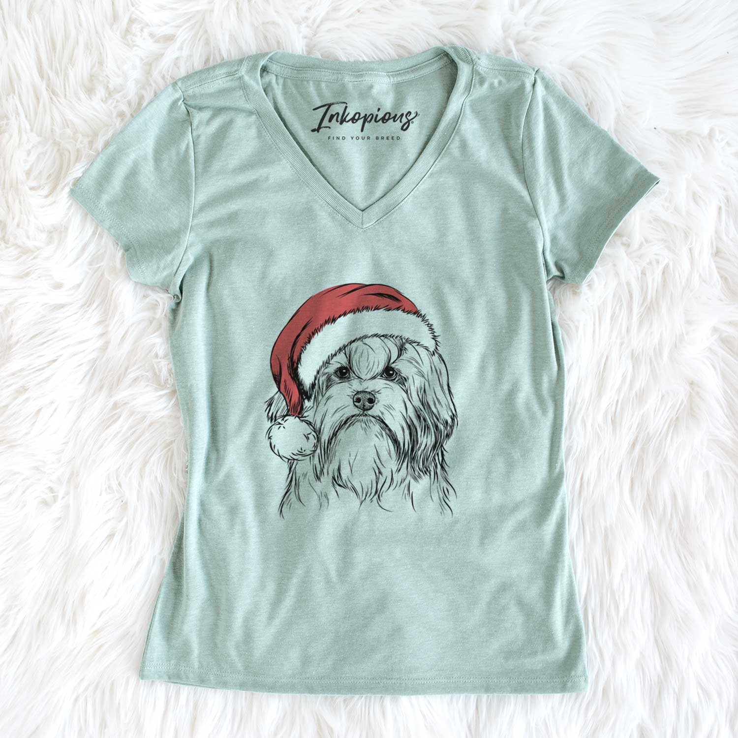 Santa Tootsie the Lowchen - Women's V-neck Shirt