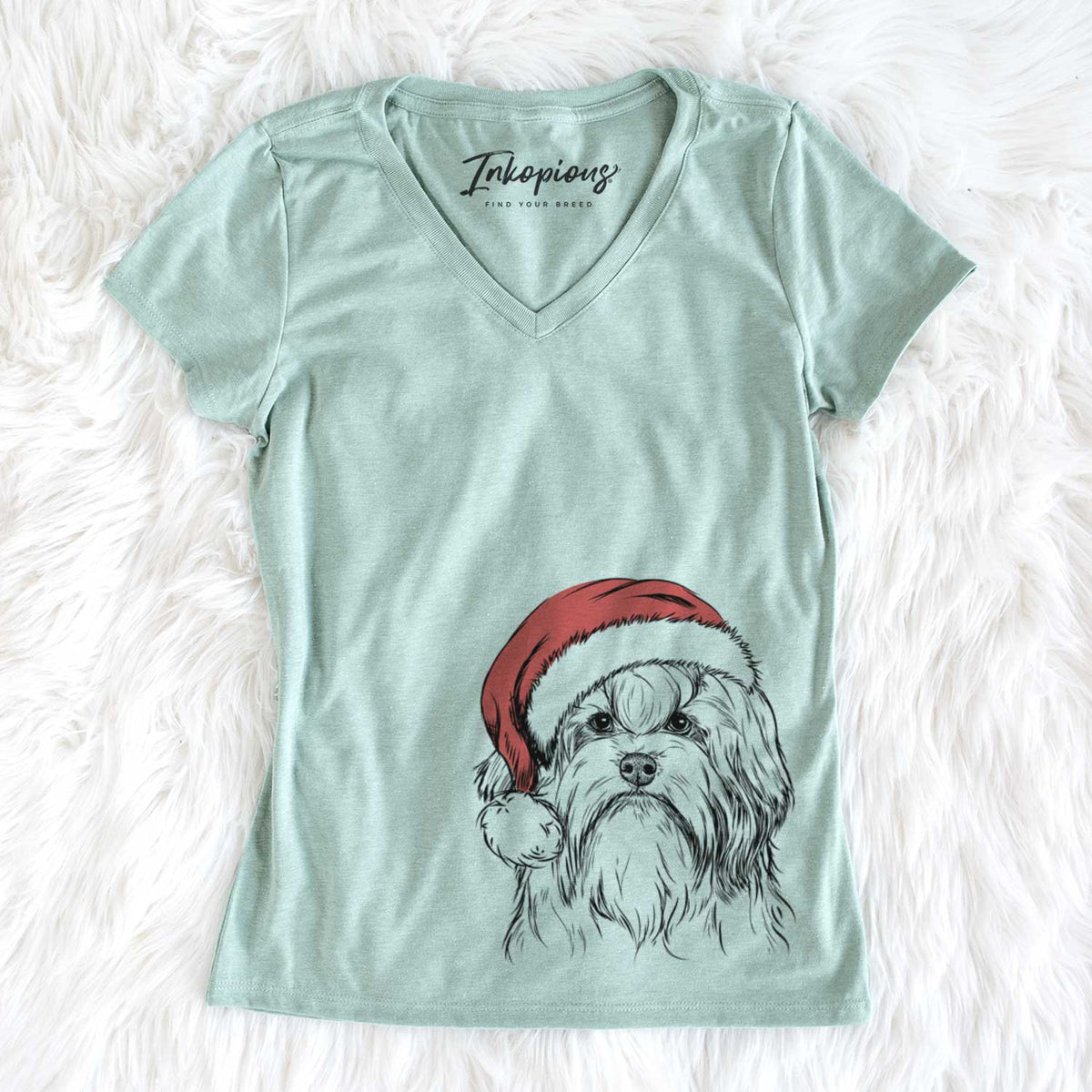 Santa Tootsie the Lowchen - Women&#39;s V-neck Shirt