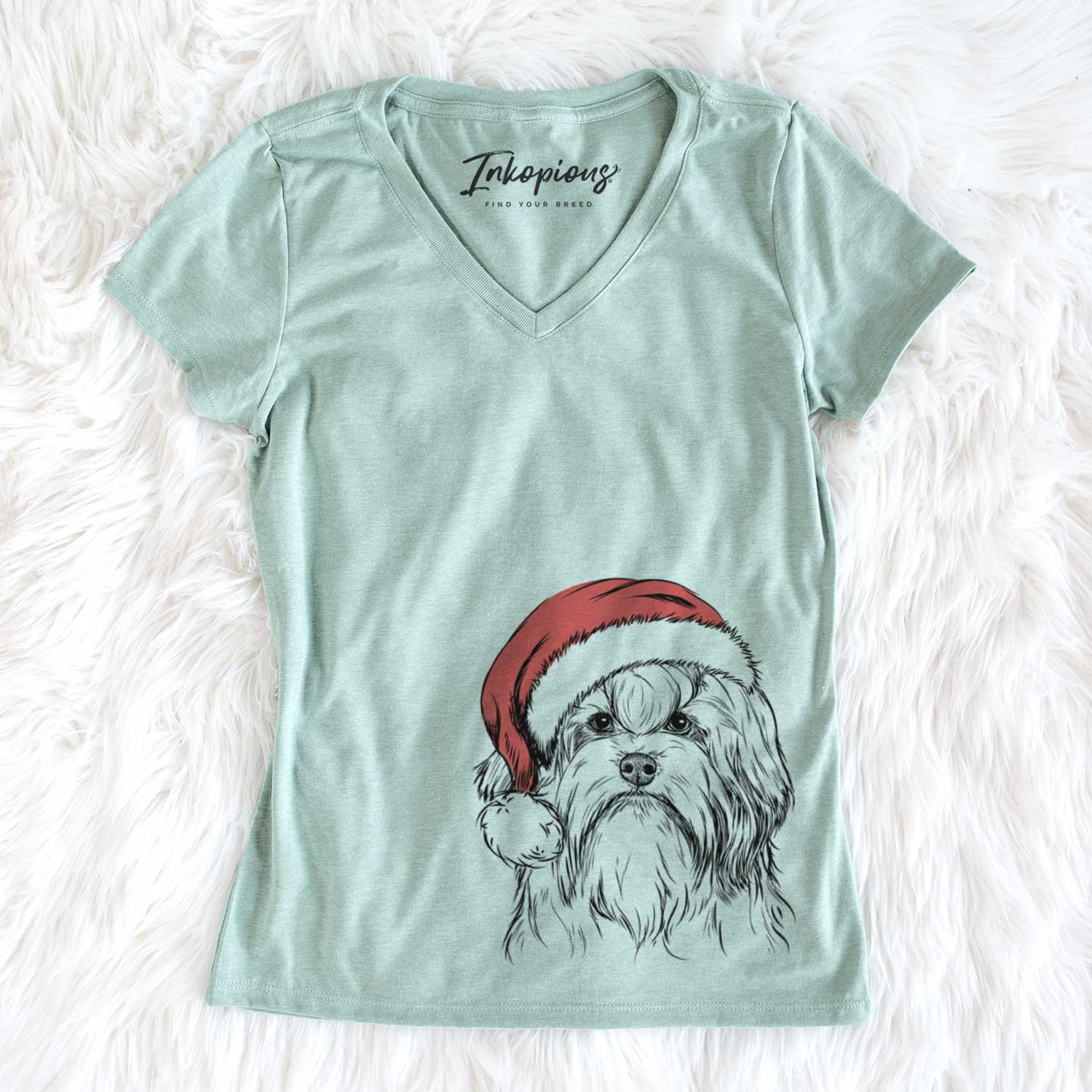 Santa Tootsie the Lowchen - Women's V-neck Shirt