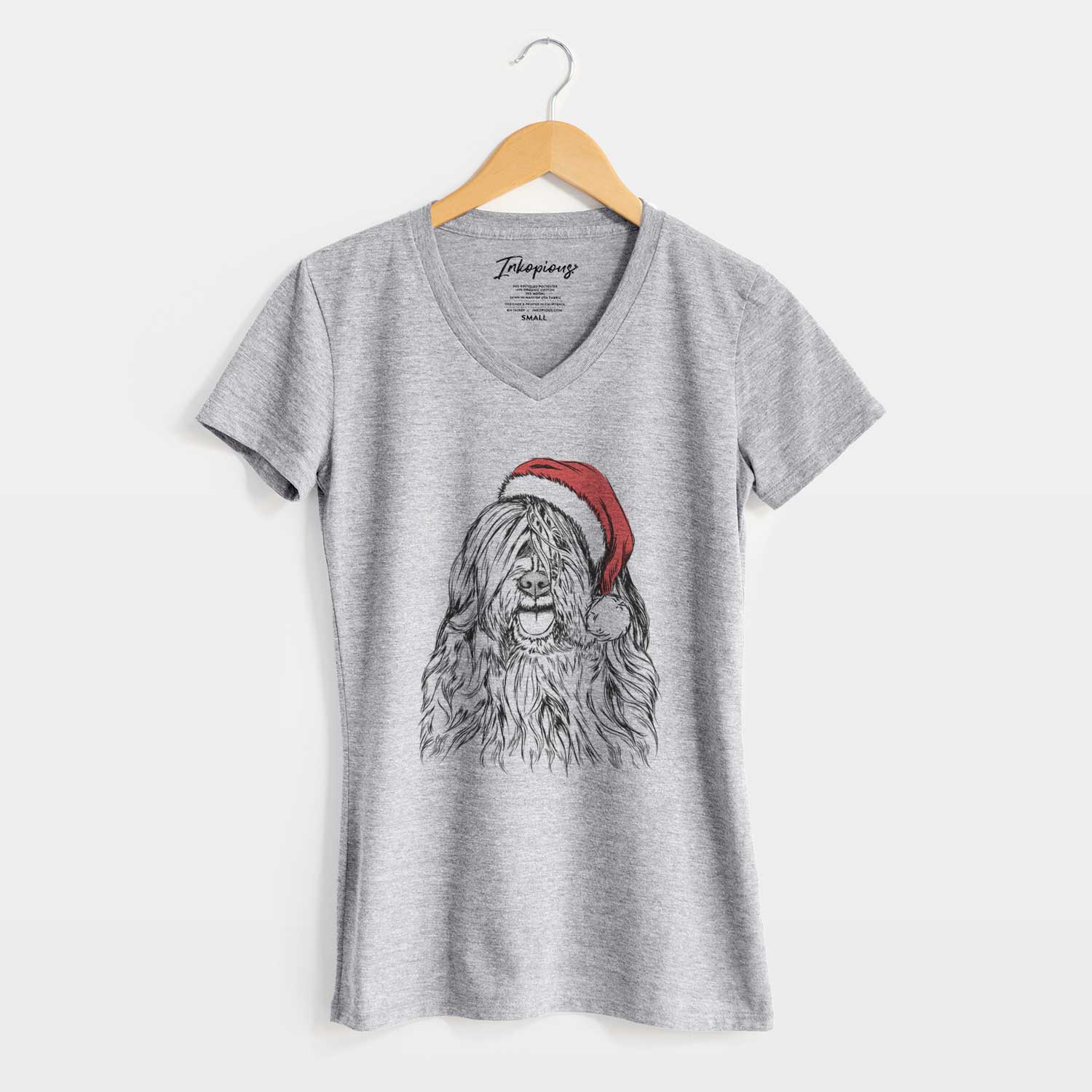 Santa Trinket the Tibetan Terrier - Women's V-neck Shirt