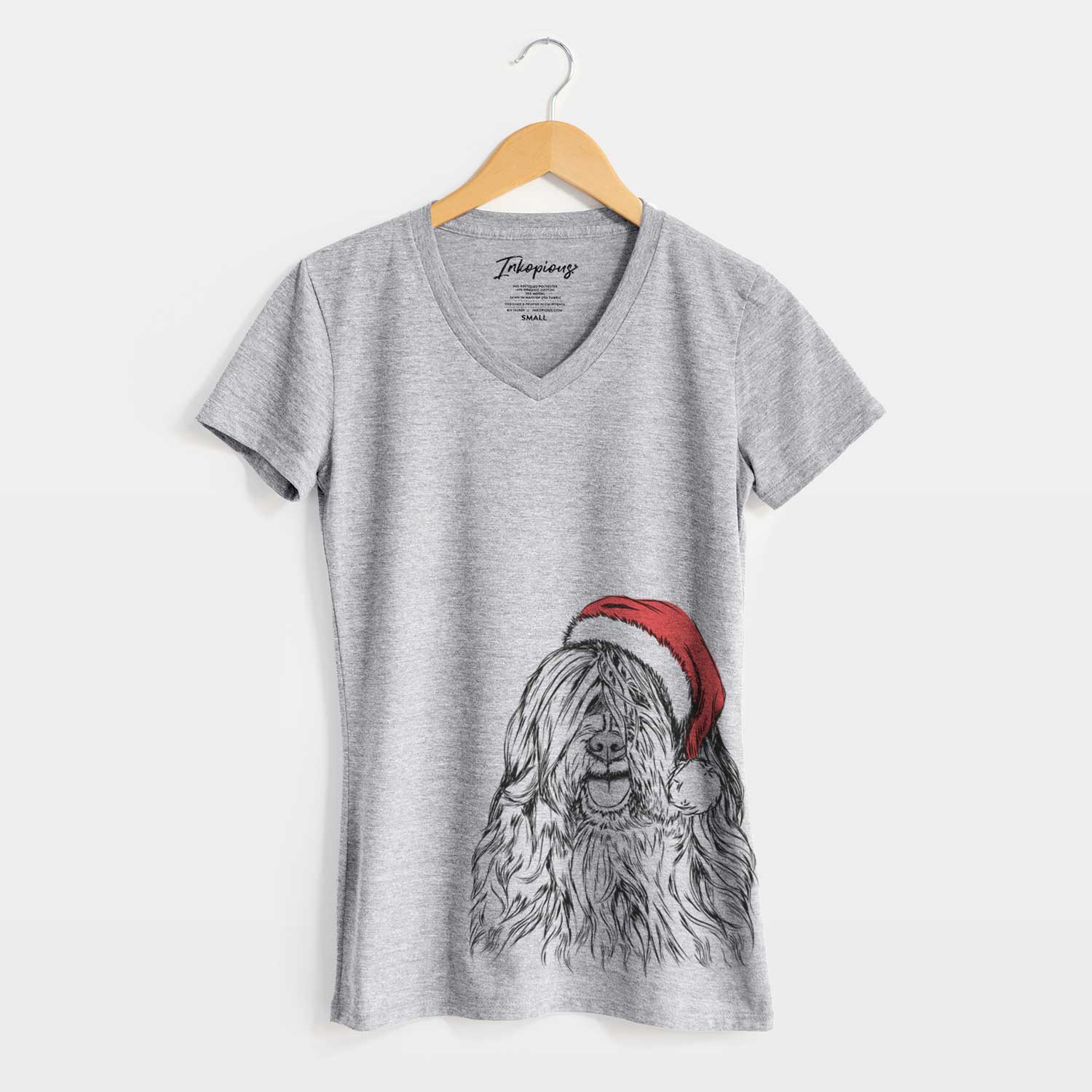 Santa Trinket the Tibetan Terrier - Women's V-neck Shirt