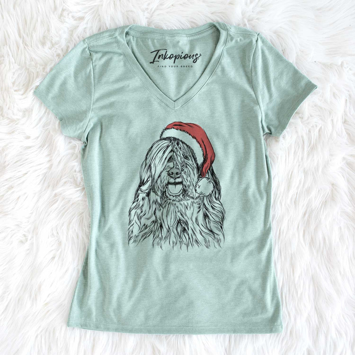 Santa Trinket the Tibetan Terrier - Women's V-neck Shirt