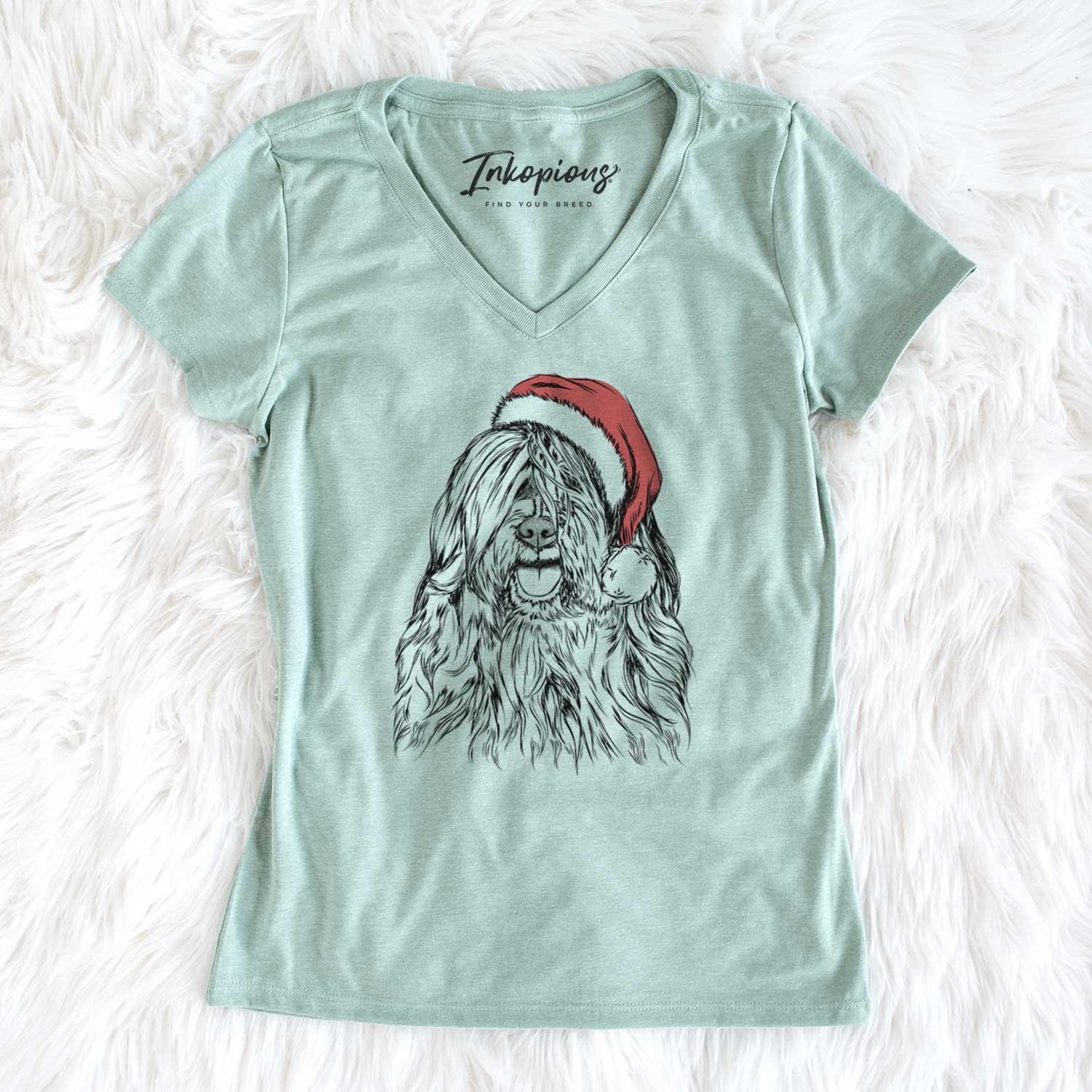 Santa Trinket the Tibetan Terrier - Women's V-neck Shirt