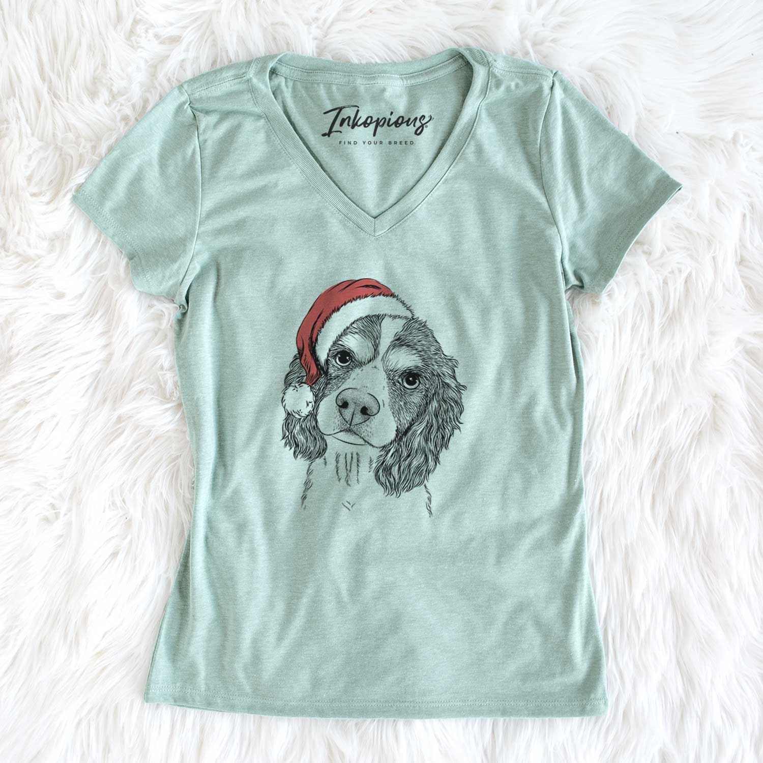 Santa Truman the Cavalier King Charles Spaniel - Women's V-neck Shirt