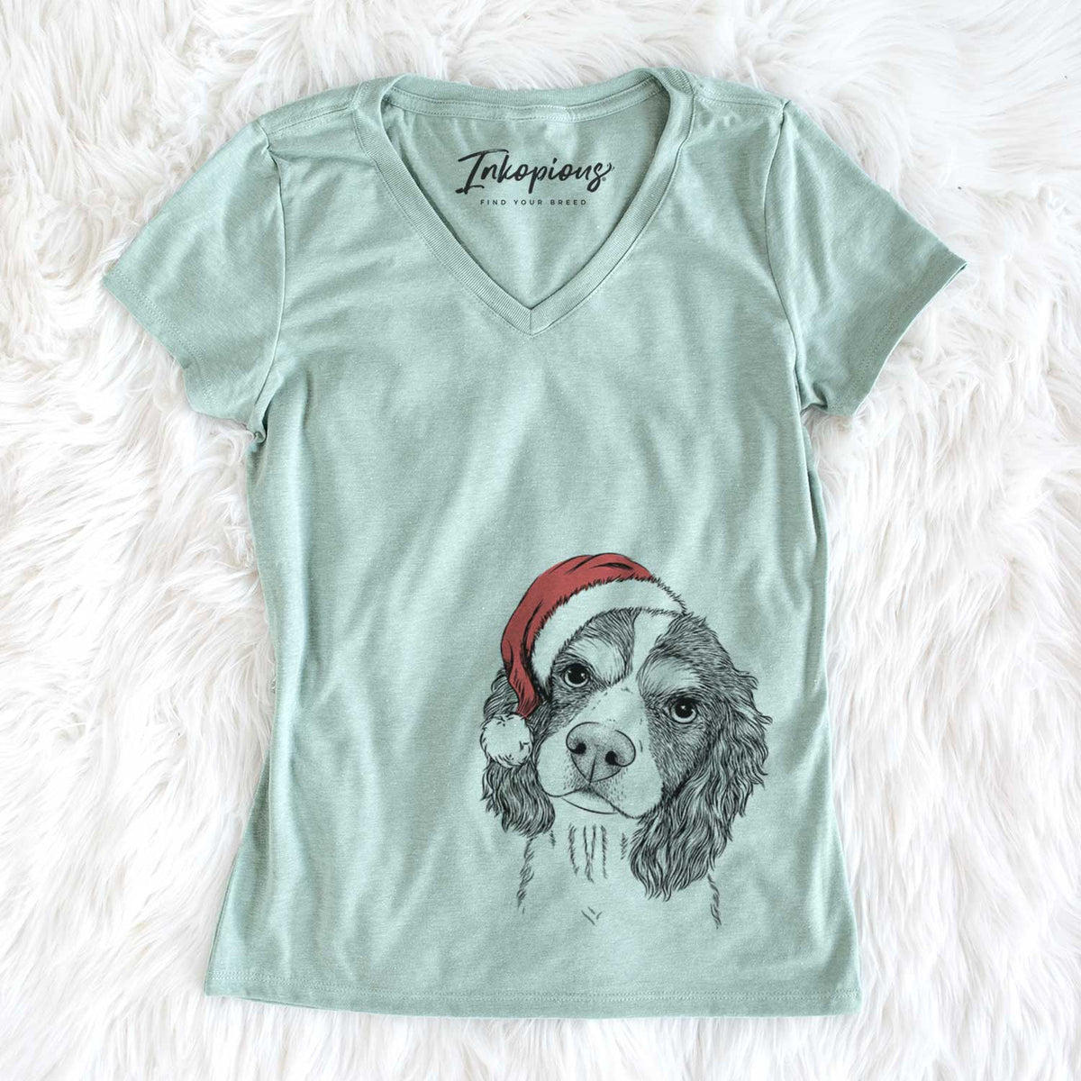 Santa Truman the Cavalier King Charles Spaniel - Women&#39;s V-neck Shirt