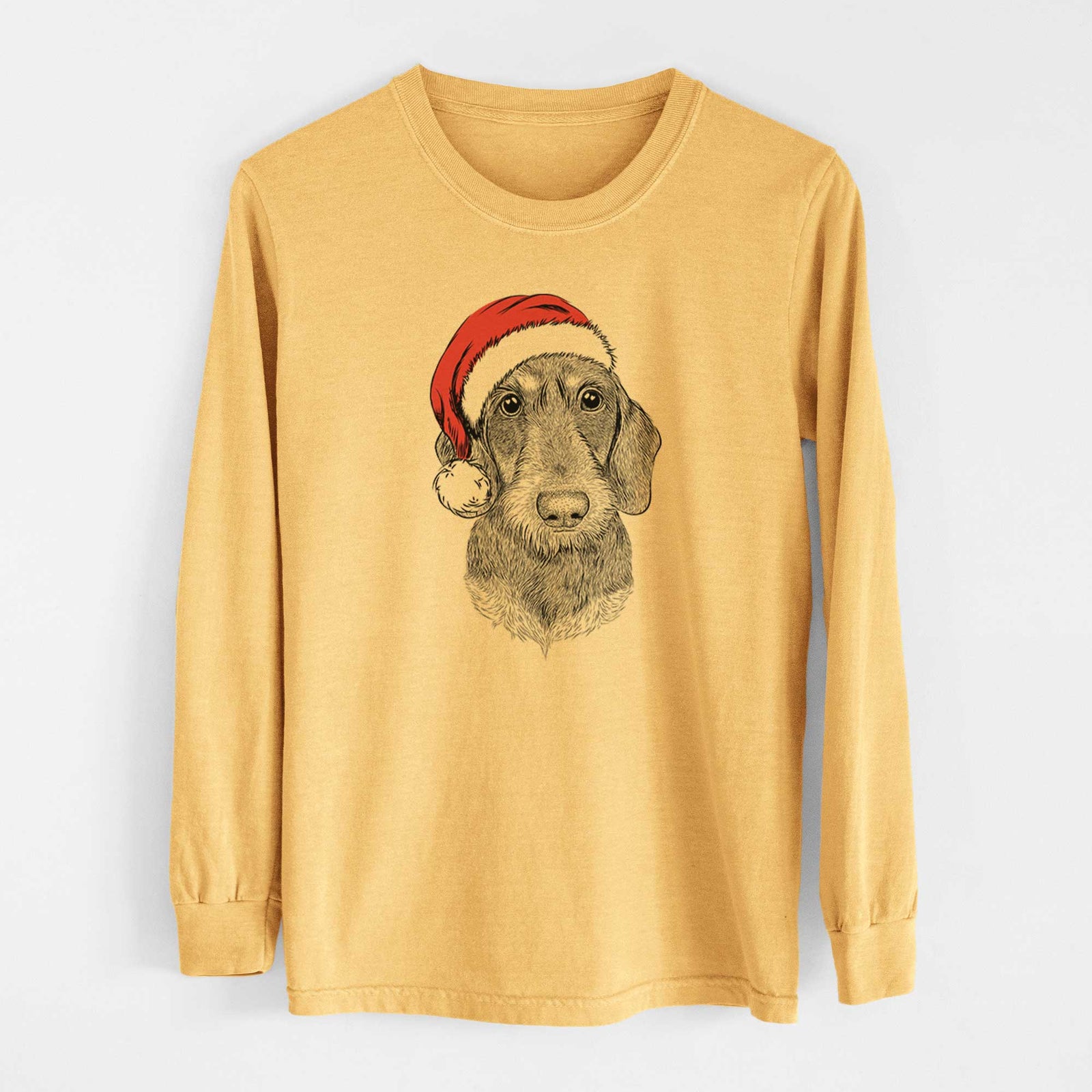 Santa Truman the Wirehaired Dachshund - Heavyweight 100% Cotton Long Sleeve