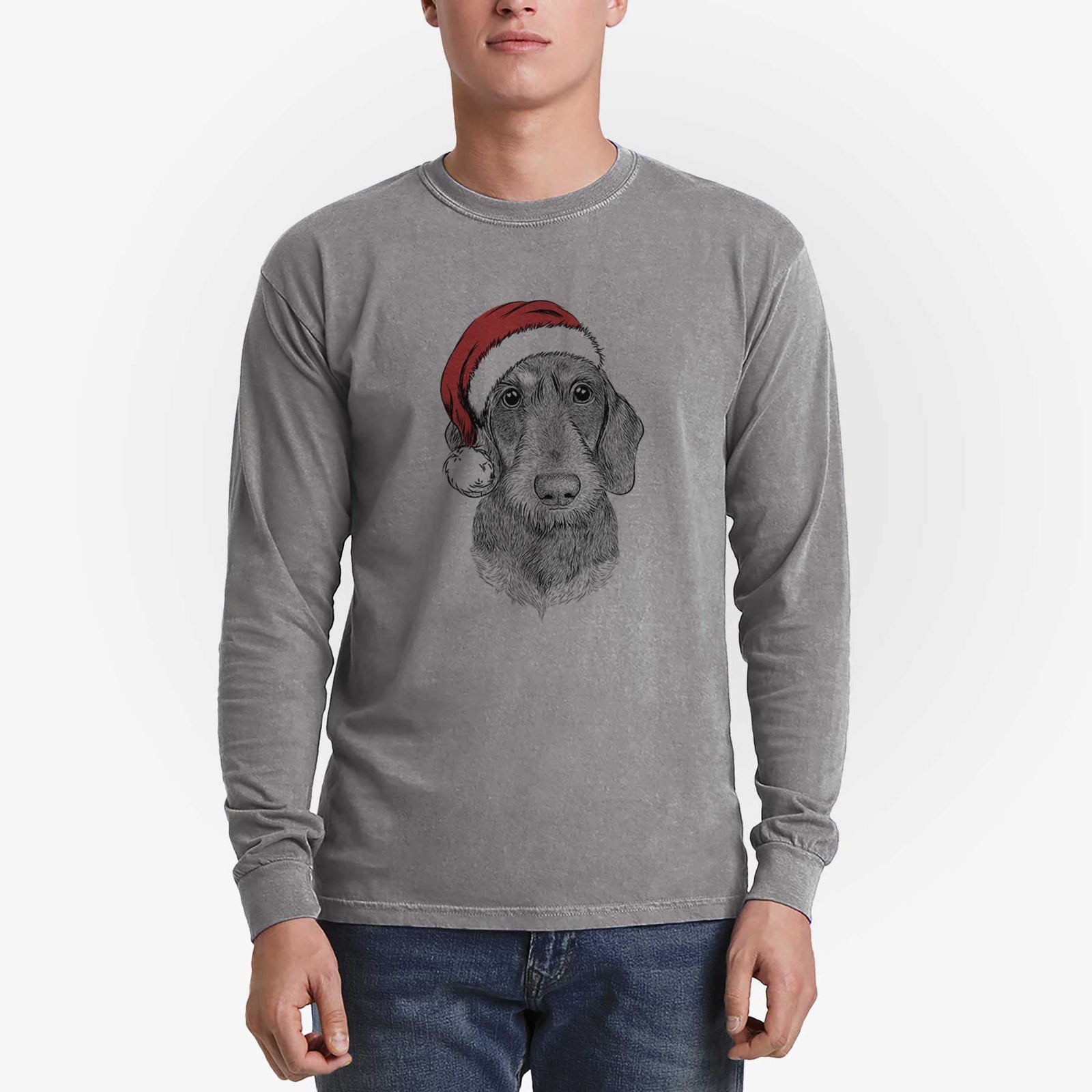 Santa Truman the Wirehaired Dachshund - Heavyweight 100% Cotton Long Sleeve