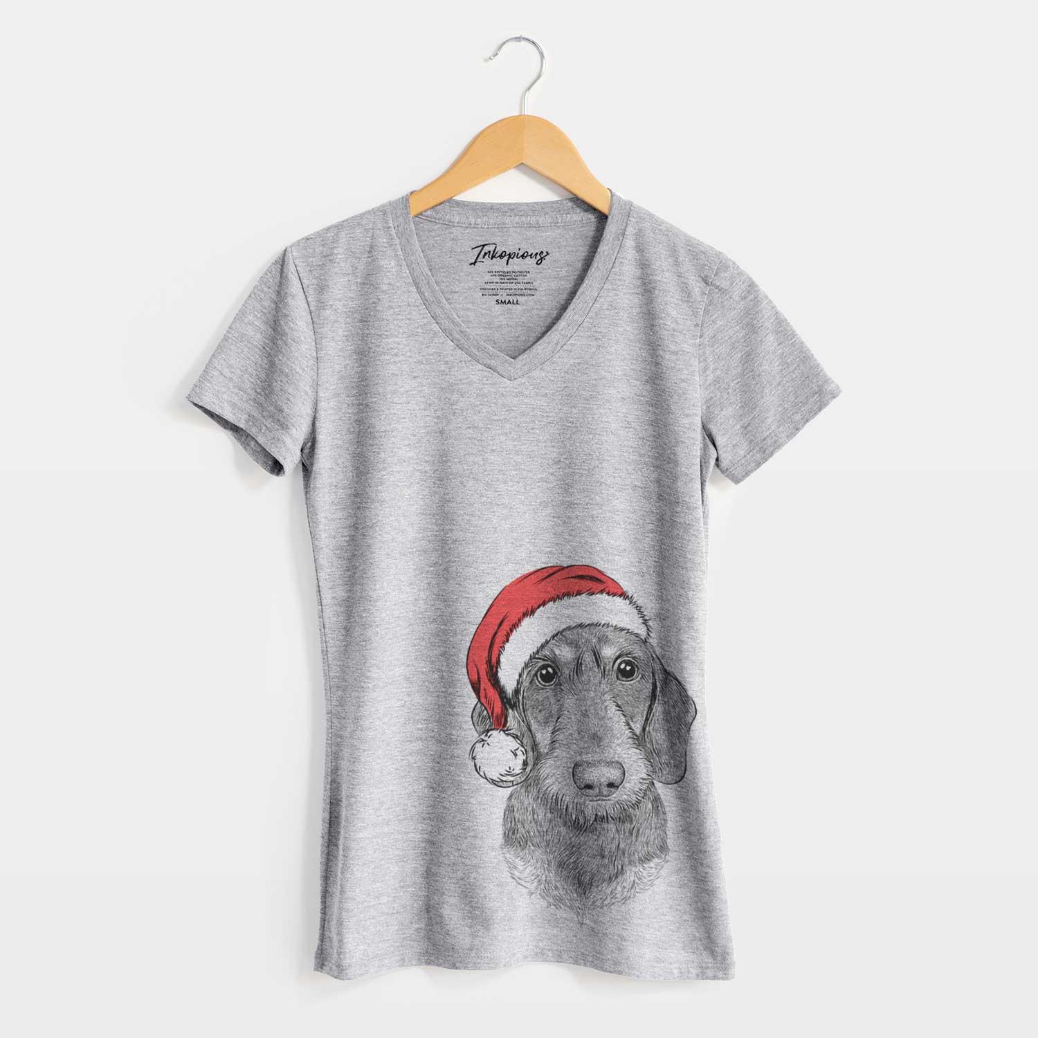 Santa Truman the Wirehaired Dachshund - Women's V-neck Shirt