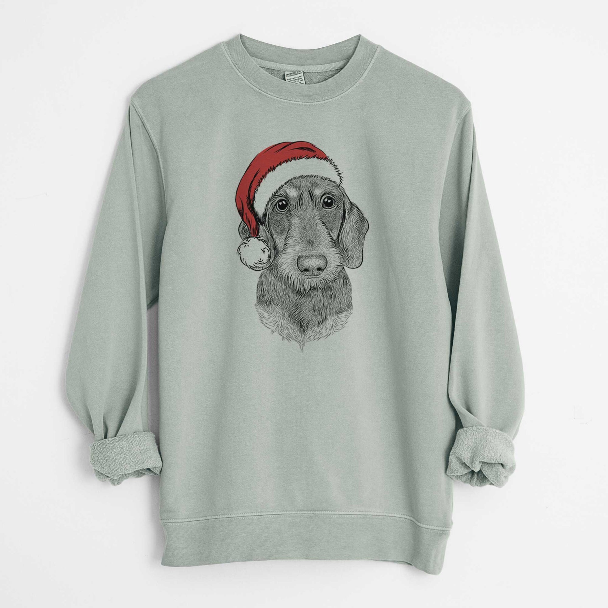 Santa Truman the Wirehaired Dachshund - Unisex Pigment Dyed Crew Sweatshirt