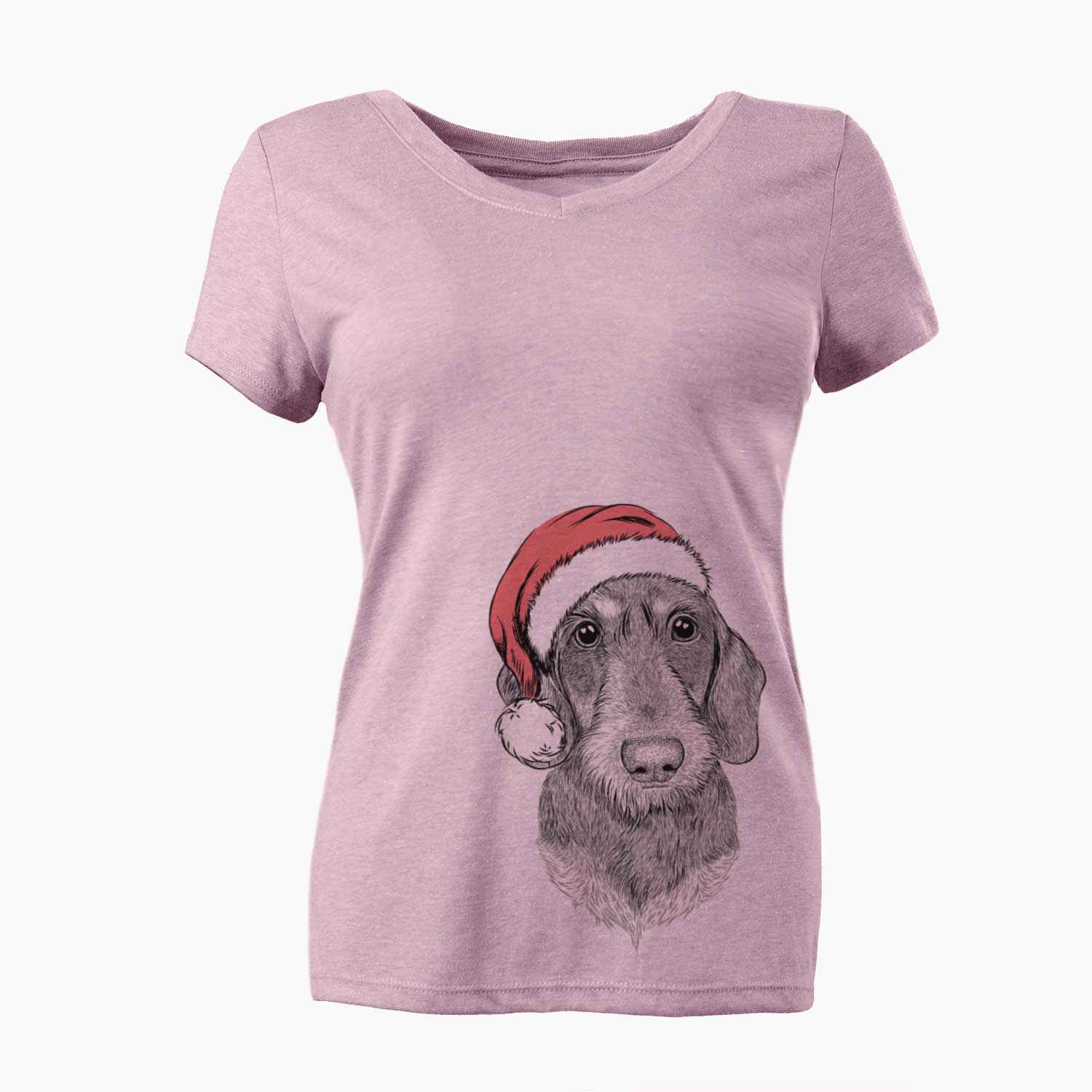 Santa Truman the Wirehaired Dachshund - Women's V-neck Shirt