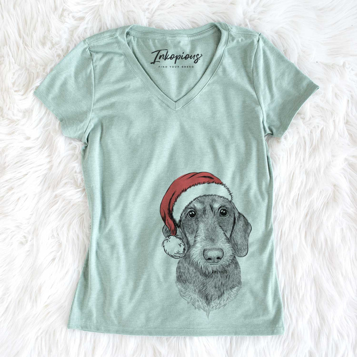 Santa Truman the Wirehaired Dachshund - Women&#39;s V-neck Shirt