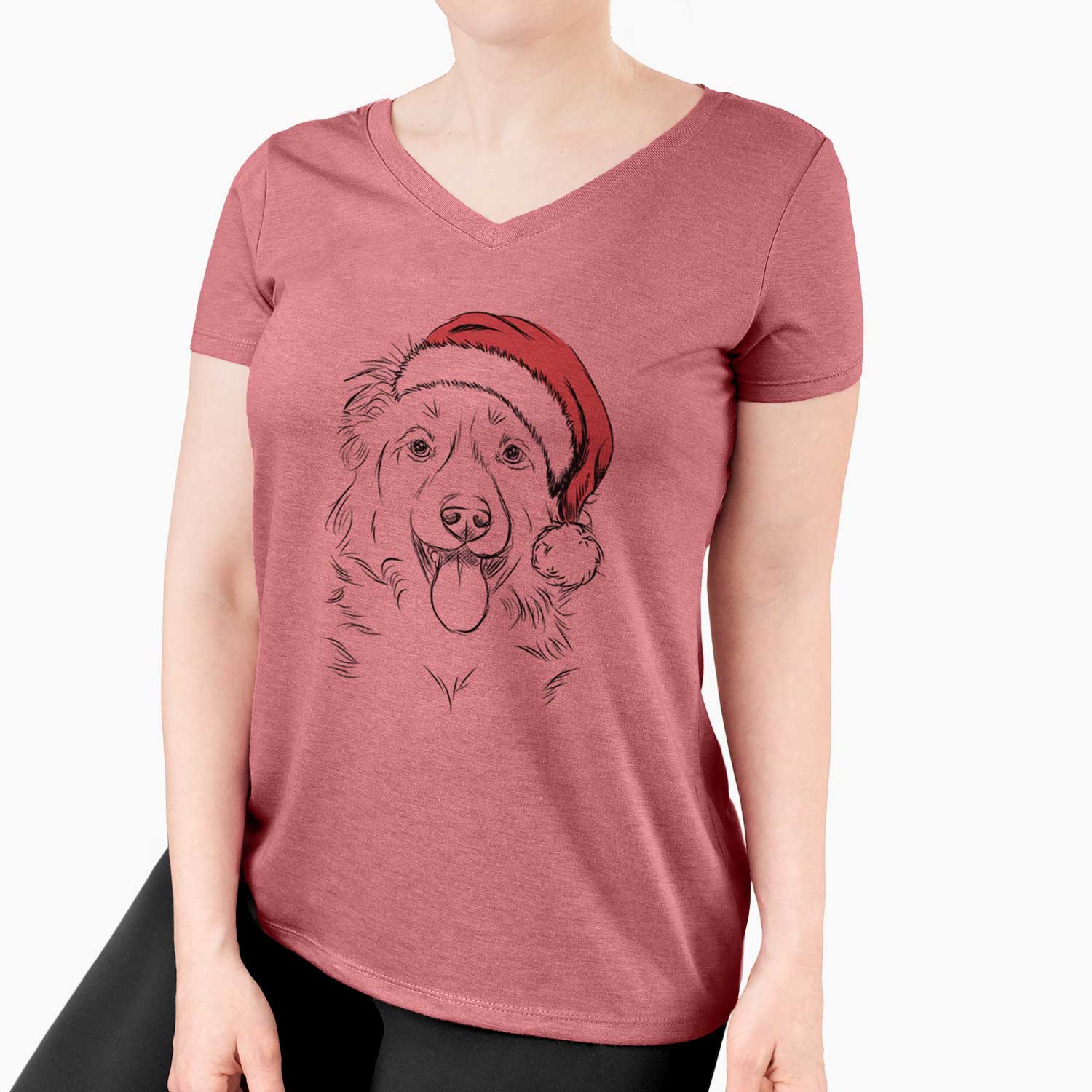 Santa Tucker the Collie Shepherd - Women's V-neck Shirt