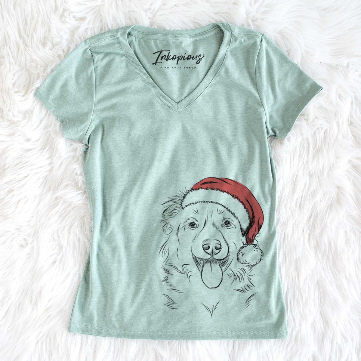 Santa Tucker the Collie Shepherd - Women&#39;s V-neck Shirt