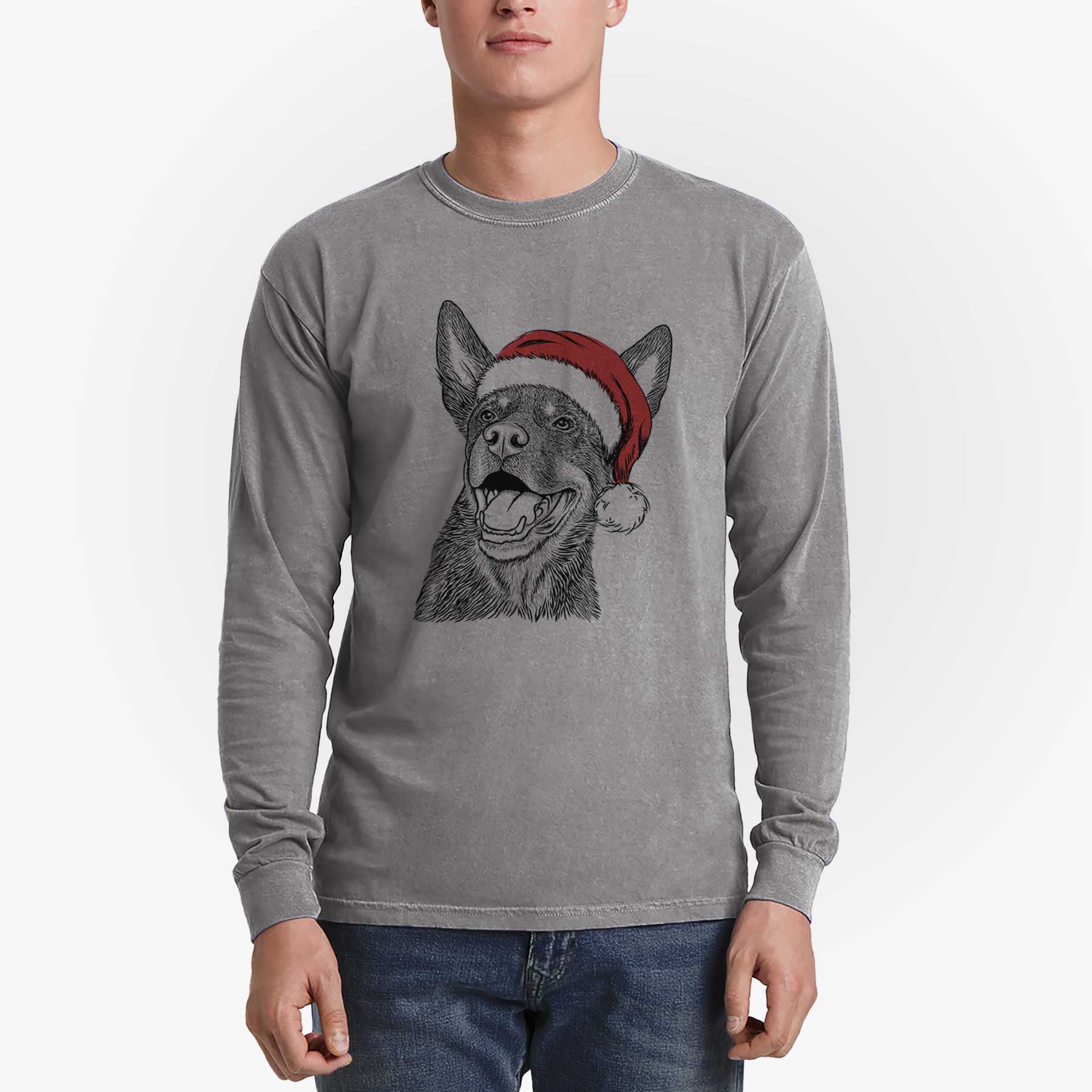 Santa Tucker the Australian Kelpie - Heavyweight 100% Cotton Long Sleeve