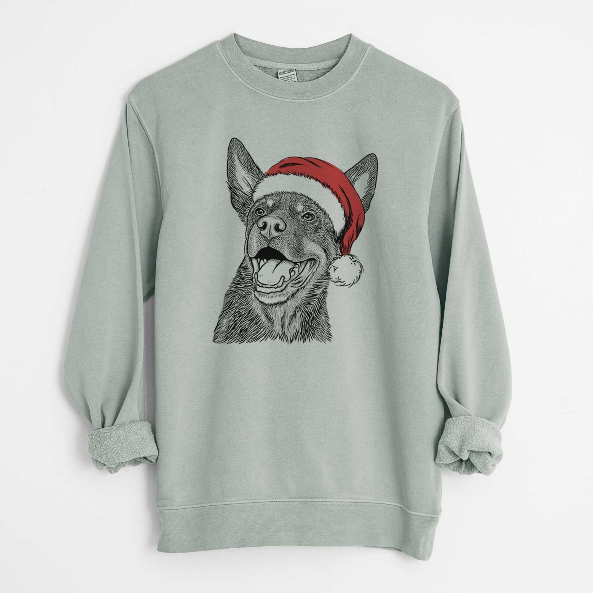 Santa Tucker the Australian Kelpie - Unisex Pigment Dyed Crew Sweatshirt