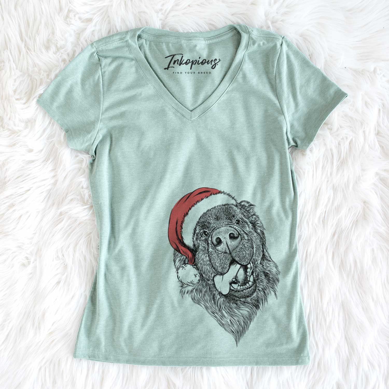 Santa Tuna the Newfoundland - Women's V-neck Shirt