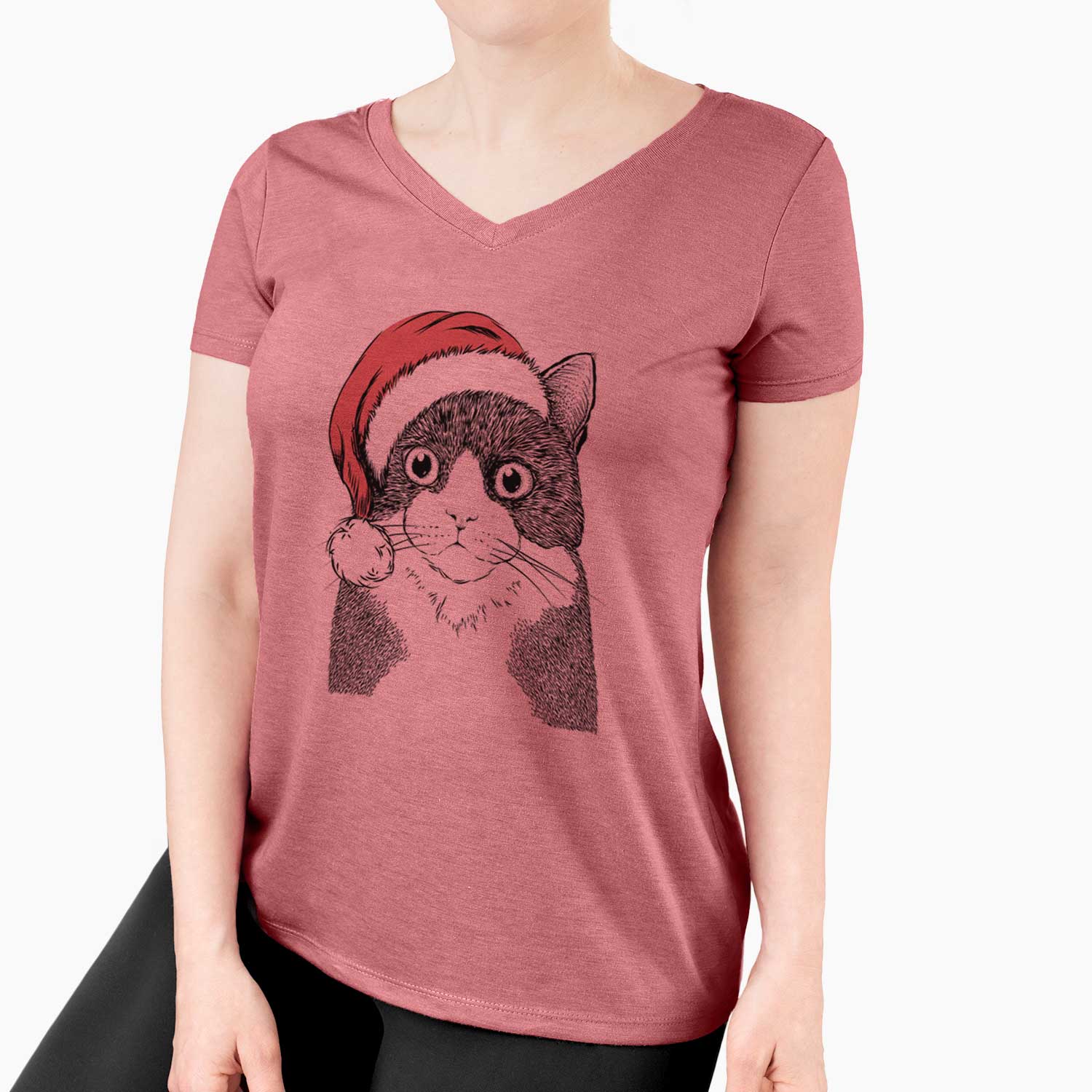 Santa Tux the Tuxedo Cat - Women's V-neck Shirt