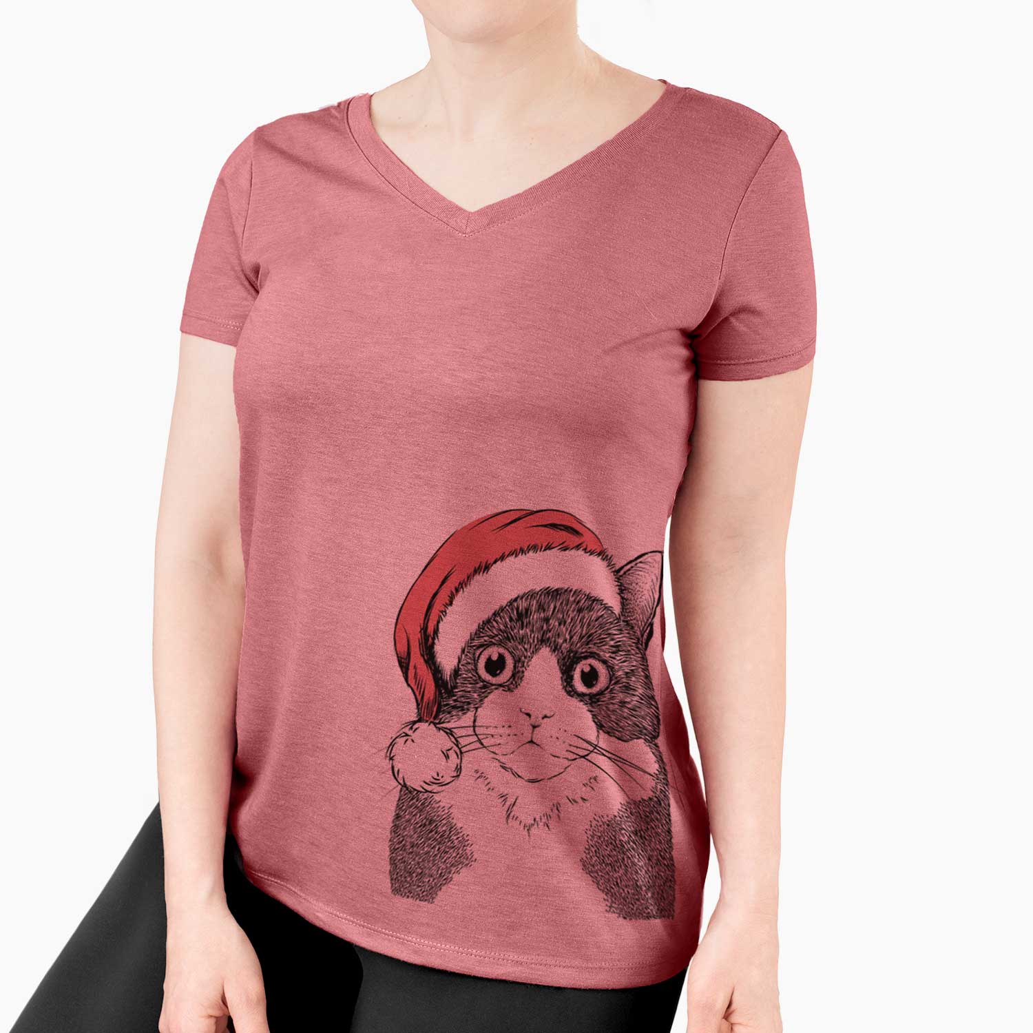 Santa Tux the Tuxedo Cat - Women's V-neck Shirt