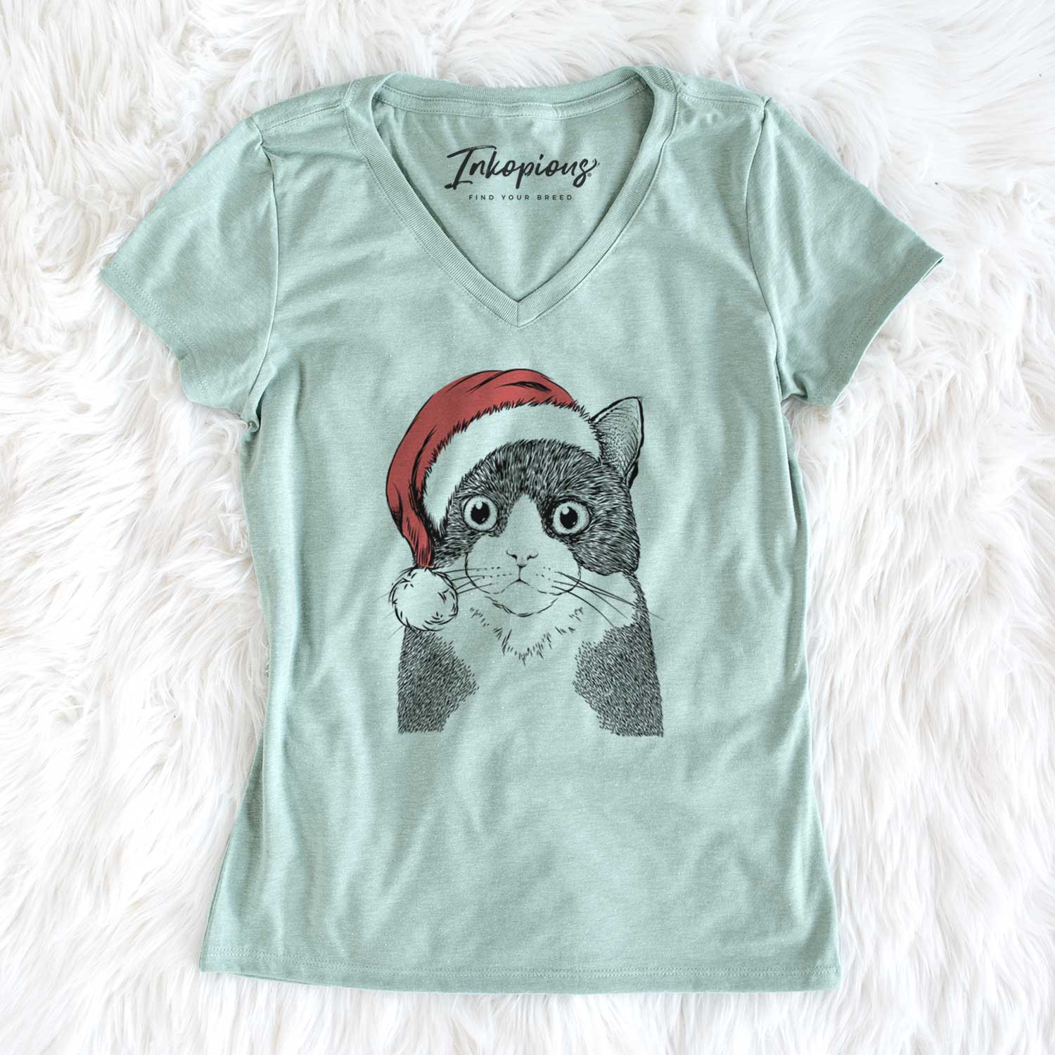 Santa Tux the Tuxedo Cat - Women's V-neck Shirt