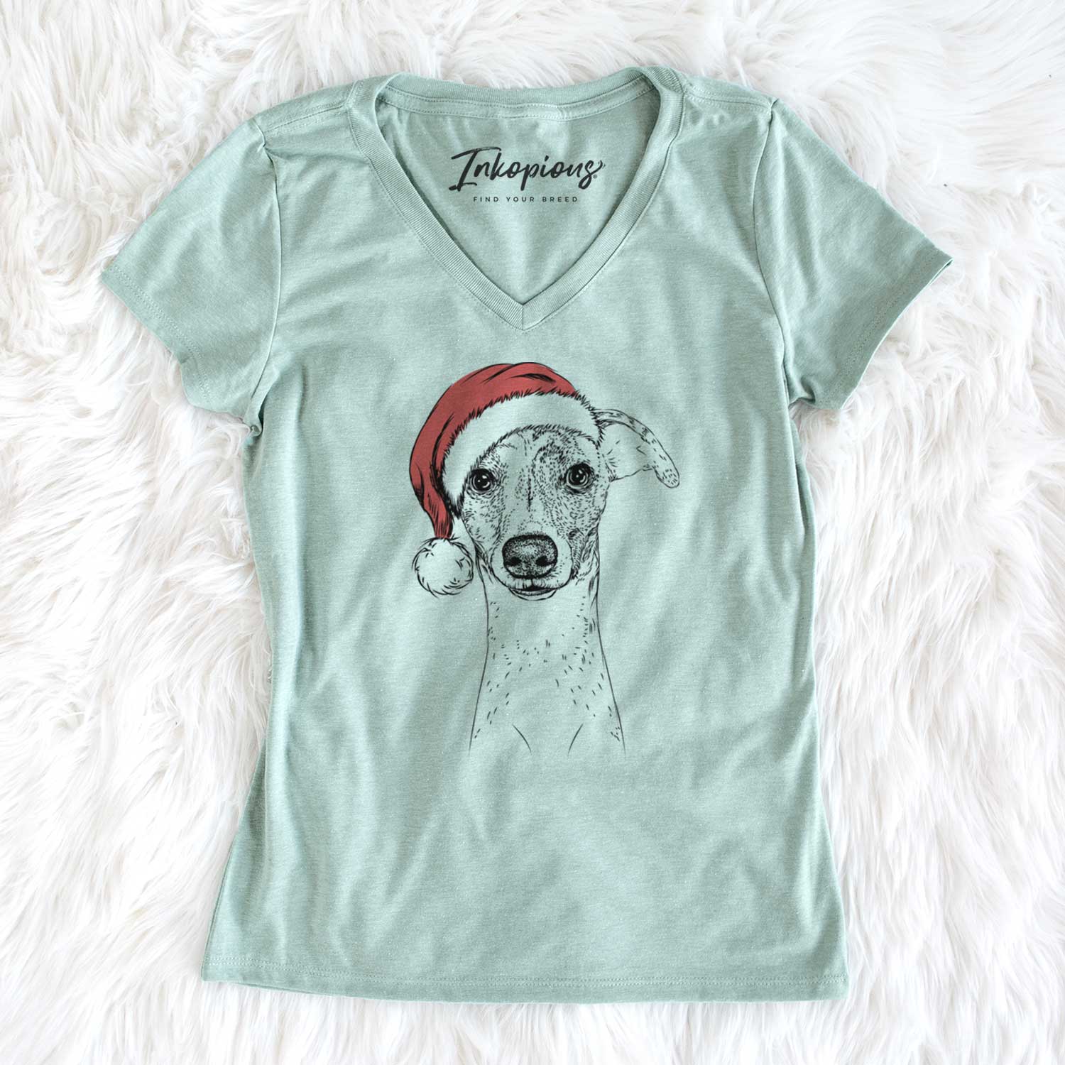 Santa Twiggy the Whippet - Women's V-neck Shirt