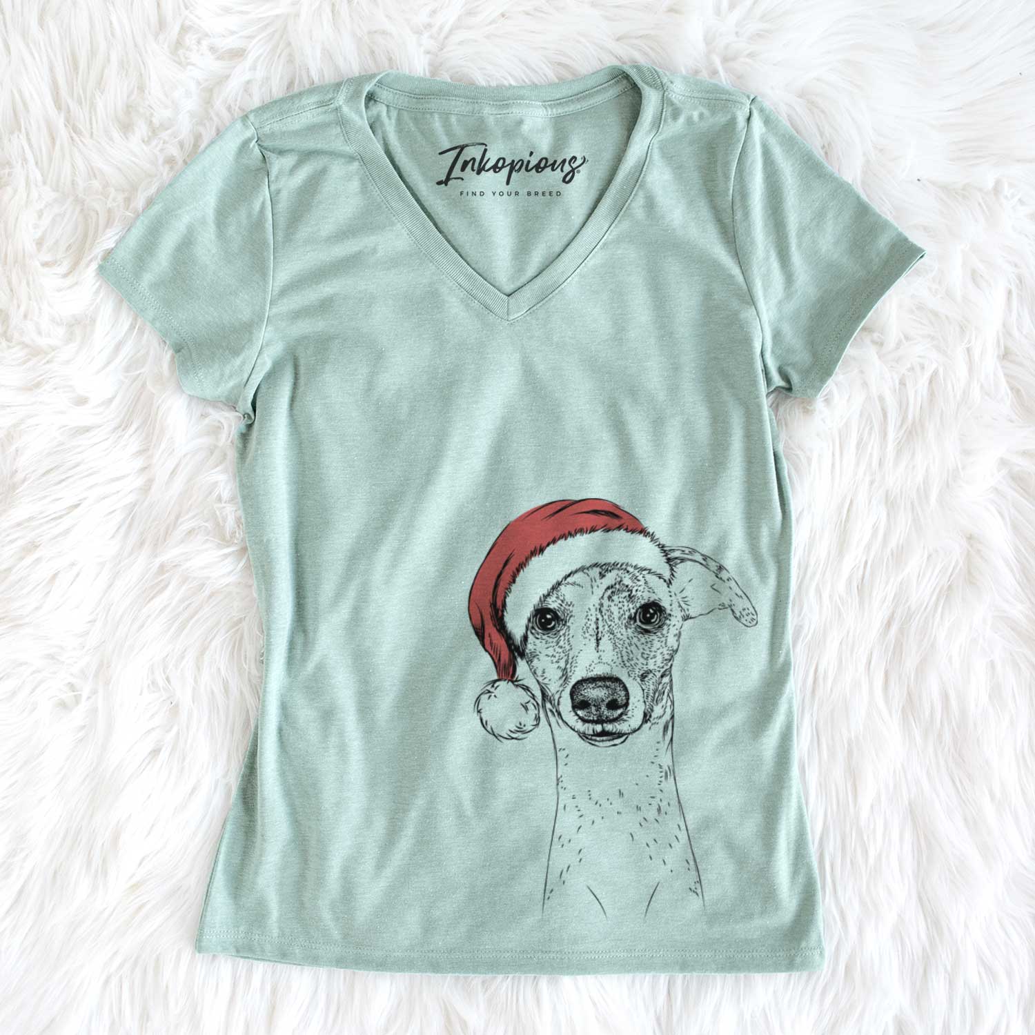 Santa Twiggy the Whippet - Women's V-neck Shirt