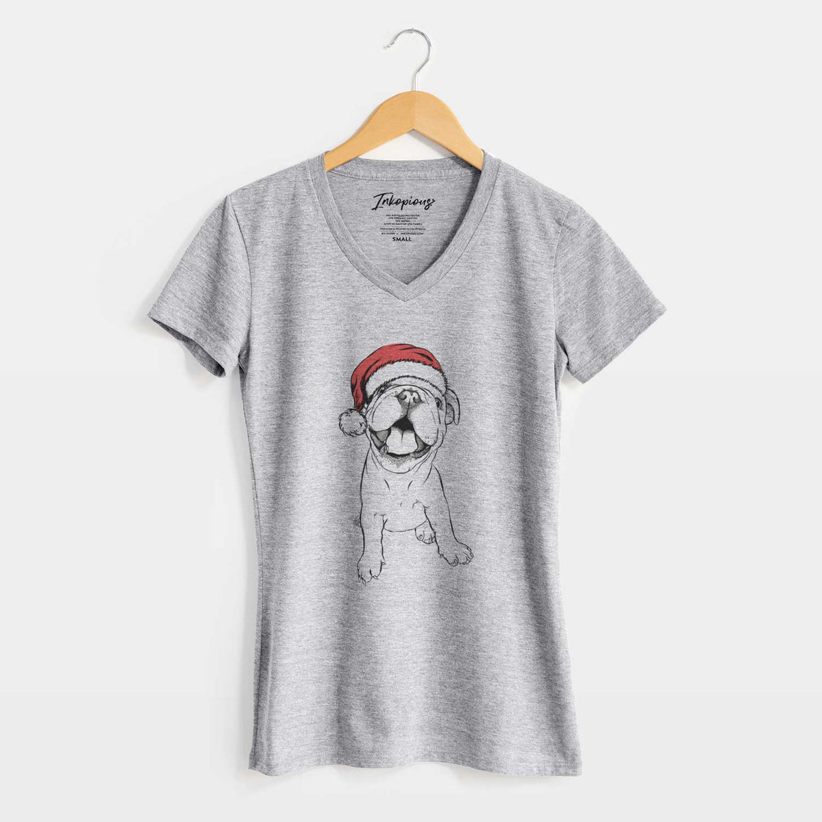 Santa Tyke the English Bulldog - Women's V-neck Shirt