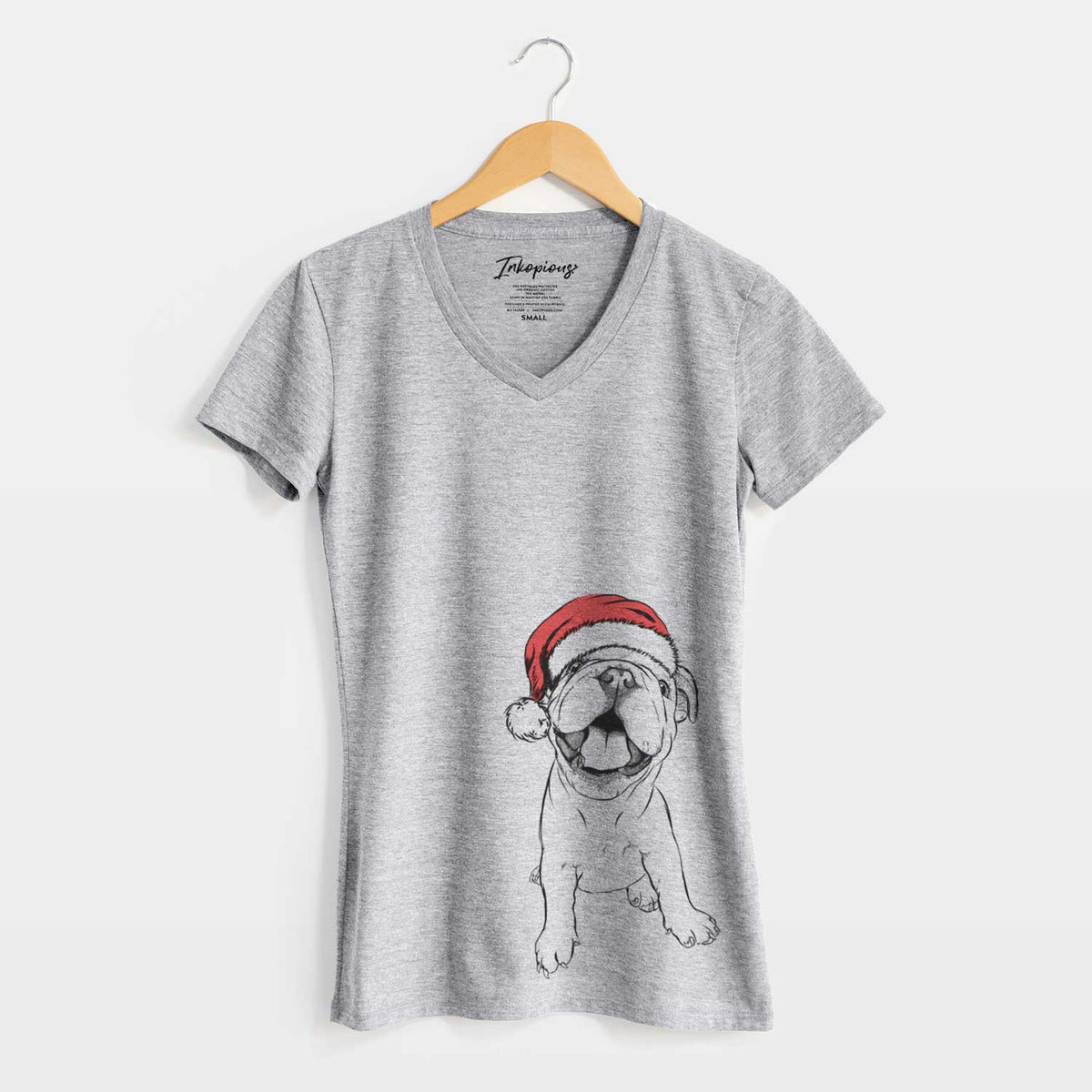 Santa Tyke the English Bulldog - Women's V-neck Shirt