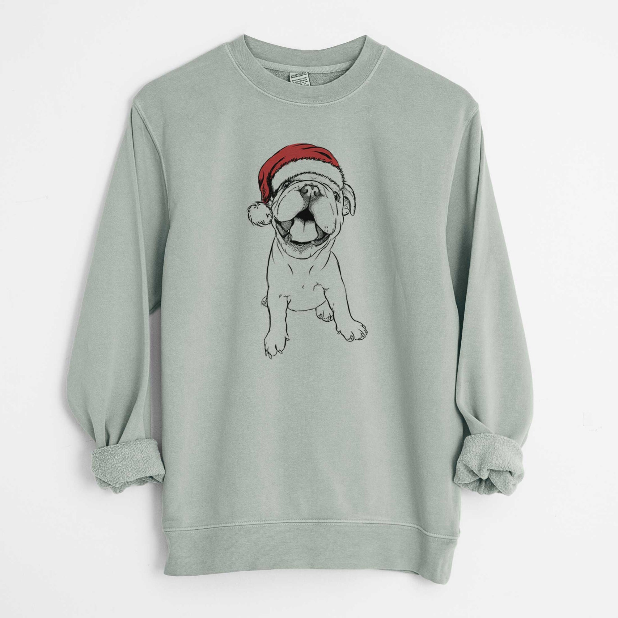 Santa Tyke the English Bulldog - Unisex Pigment Dyed Crew Sweatshirt