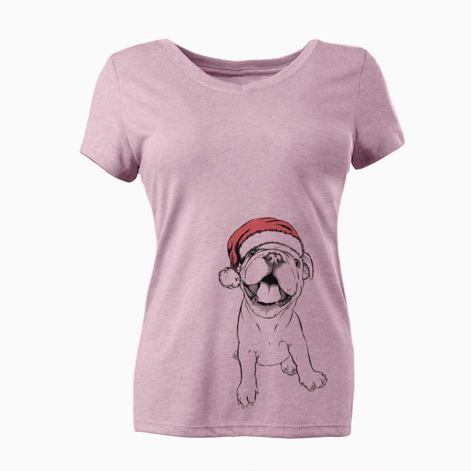 Santa Tyke the English Bulldog - Women's V-neck Shirt