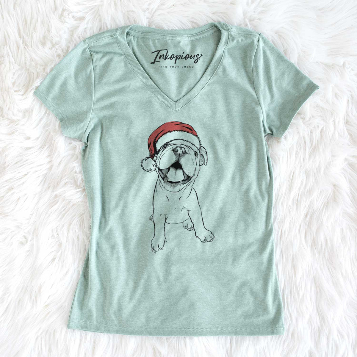 Santa Tyke the English Bulldog - Women's V-neck Shirt