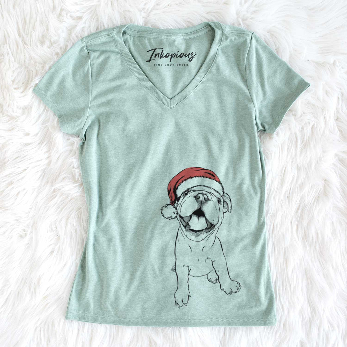 Santa Tyke the English Bulldog - Women&#39;s V-neck Shirt