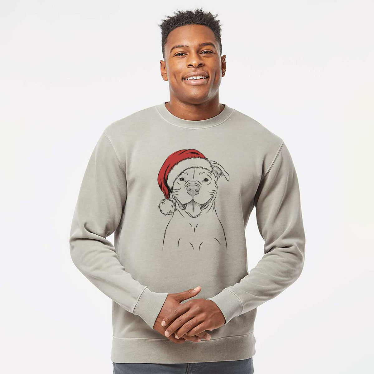Santa Tyson the American Bulldog - Unisex Pigment Dyed Crew Sweatshirt