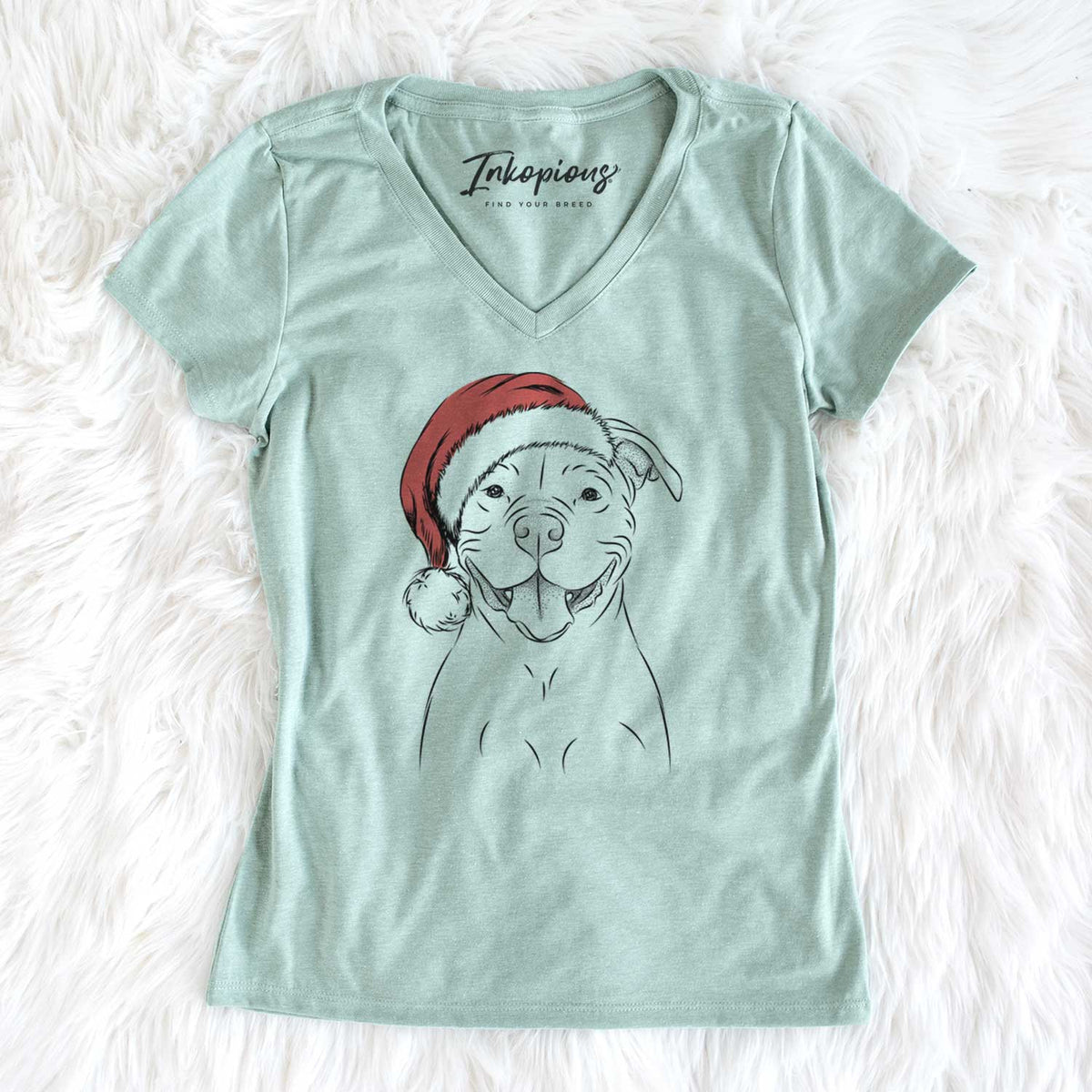 Santa Tyson the American Bulldog - Women's V-neck Shirt