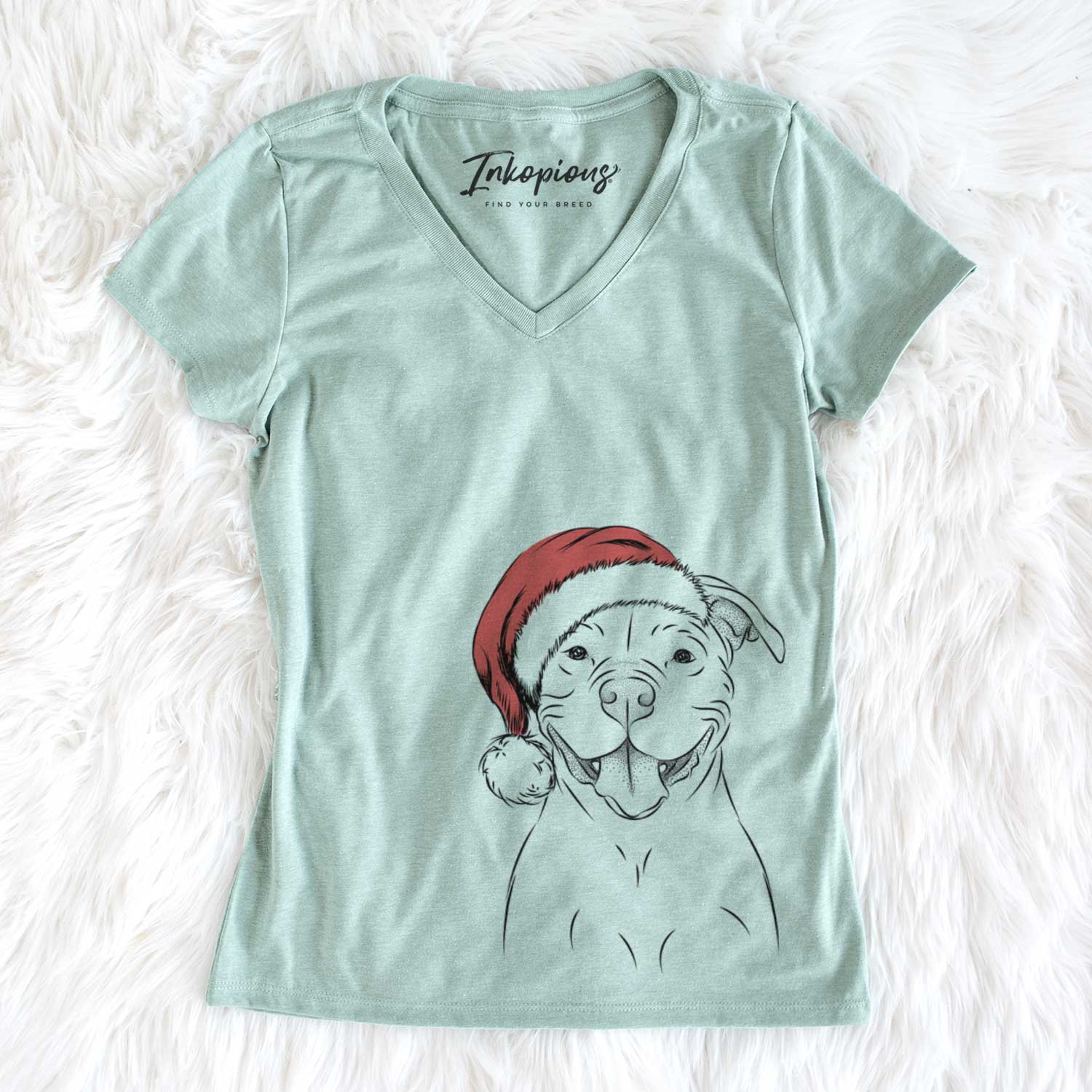 Santa Tyson the American Bulldog - Women's V-neck Shirt