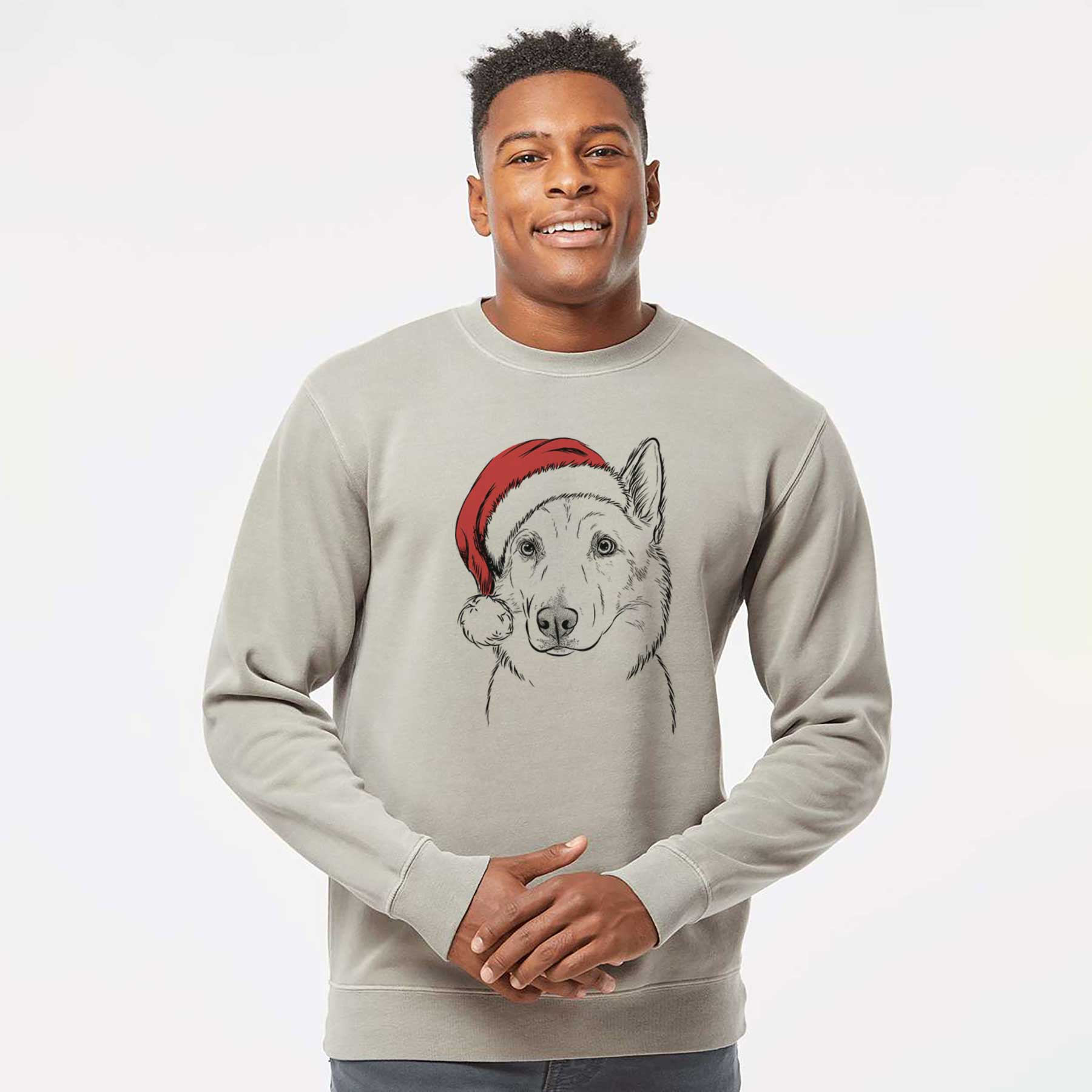 Santa Vox the Siberian Husky - Unisex Pigment Dyed Crew Sweatshirt