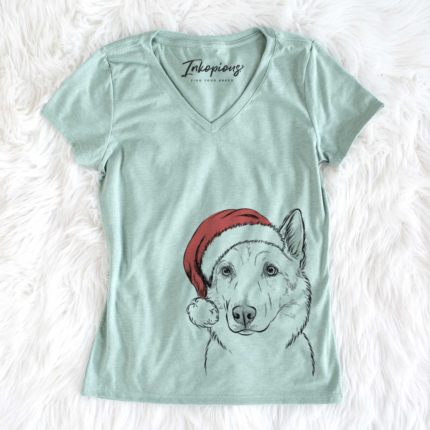 Santa Vox the Siberian Husky - Women's V-neck Shirt