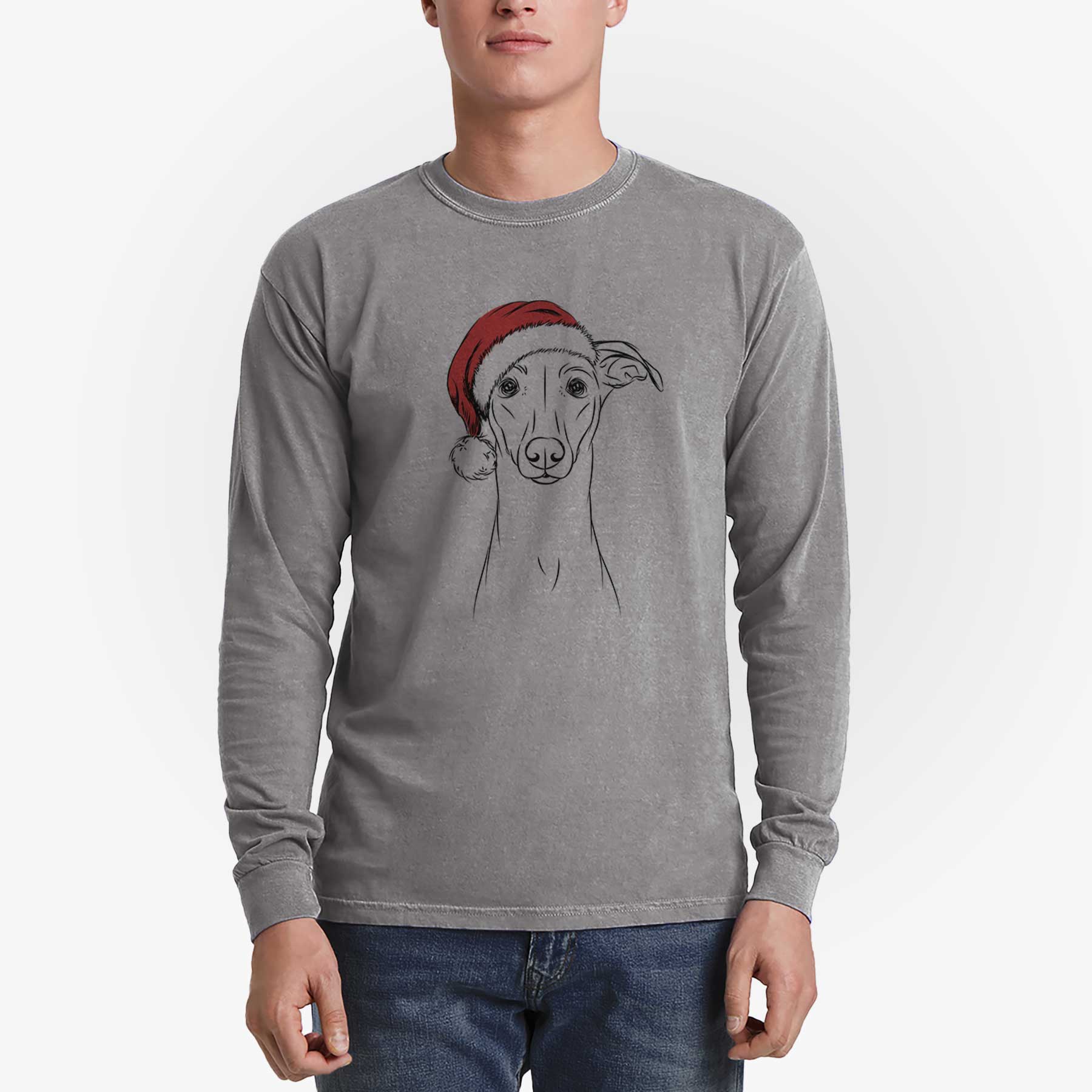 Santa Wallace the Whippet - Heavyweight 100% Cotton Long Sleeve