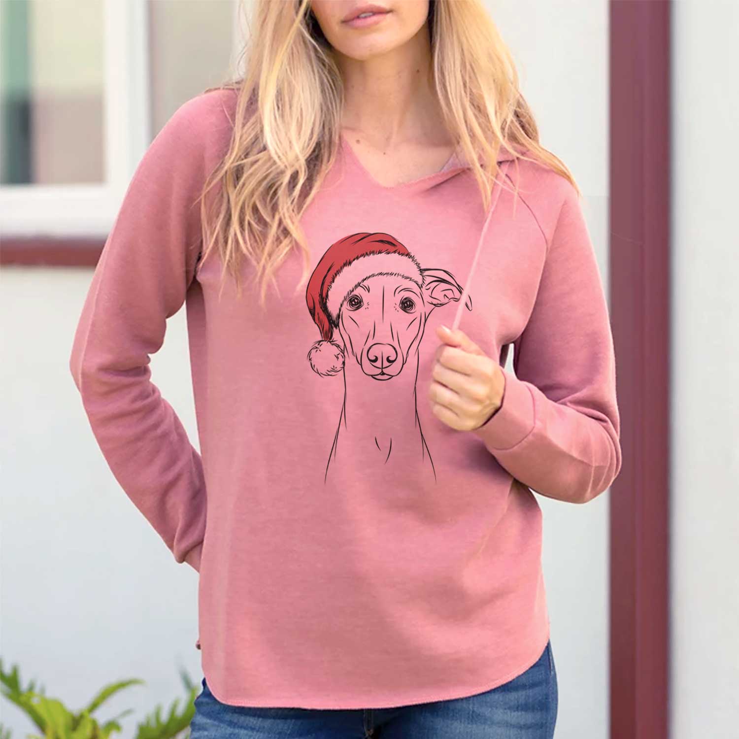 Santa Wallace the Whippet - Cali Wave Hooded Sweatshirt