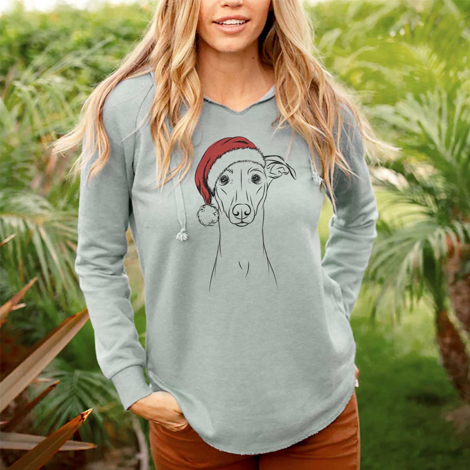 Santa Wallace the Whippet - Cali Wave Hooded Sweatshirt