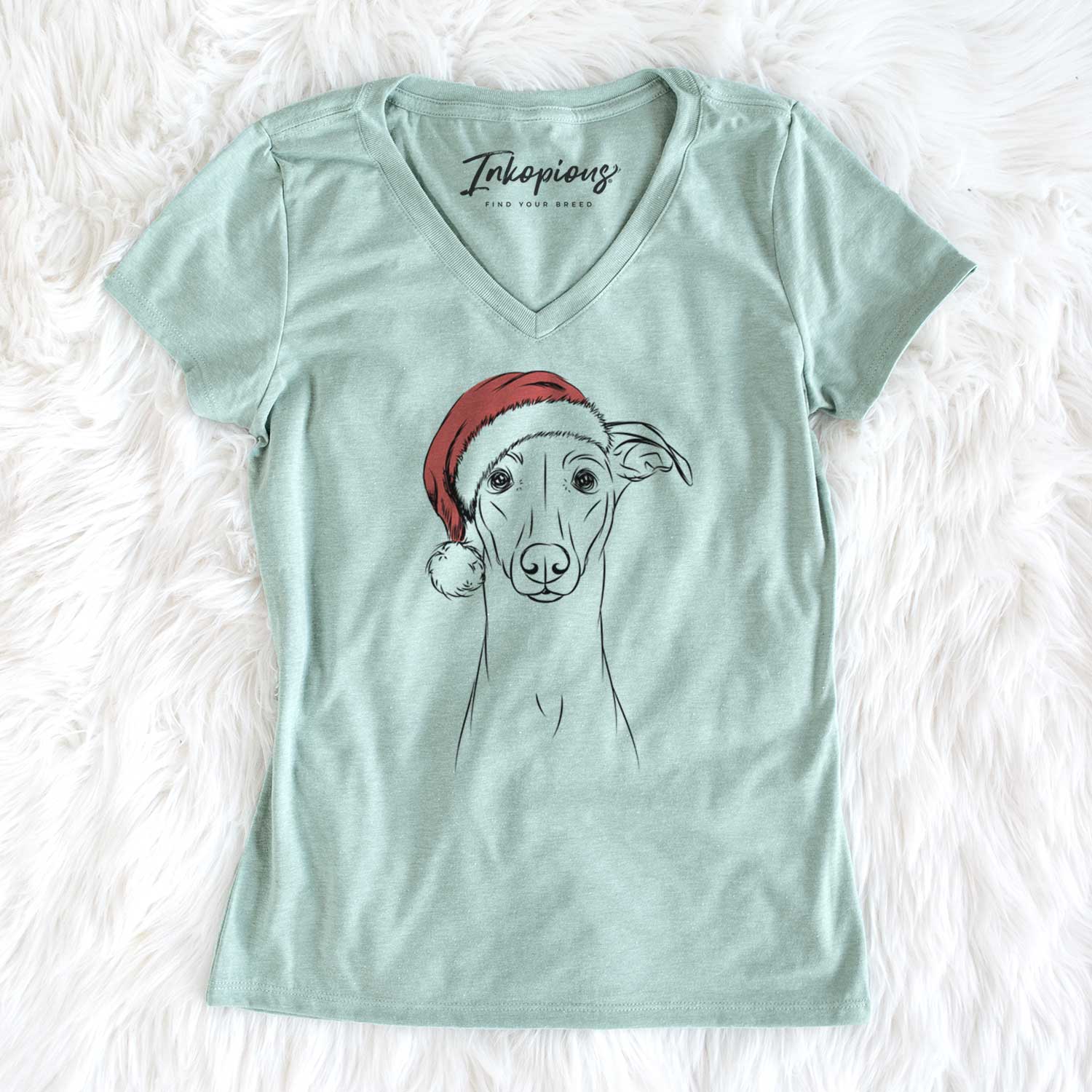 Santa Wallace the Whippet - Women's V-neck Shirt