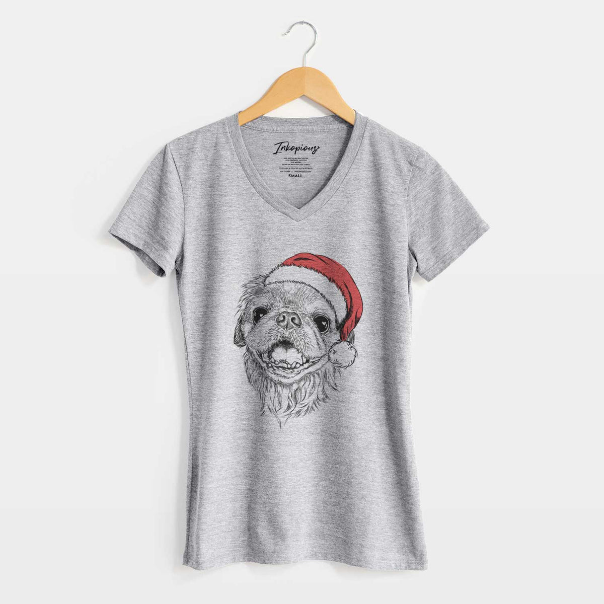 Santa Wally the Pekingese - Women's V-neck Shirt