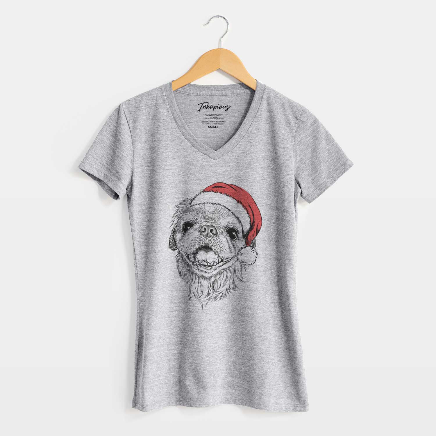 Santa Wally the Pekingese - Women's V-neck Shirt